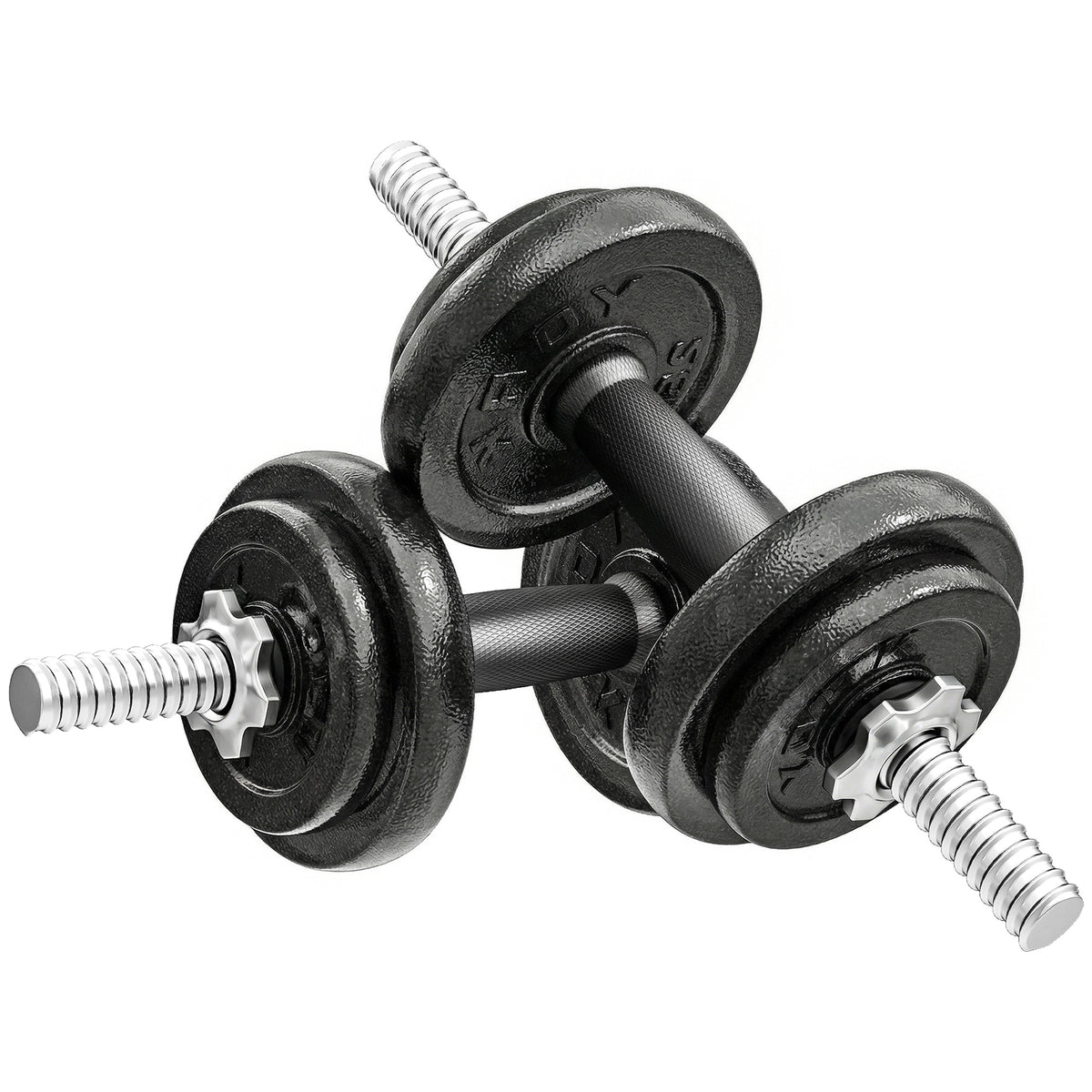 2-in-1 Dumbbell Set, Adjustable Barbell, up to 20 KG with Non-Slip Grip for Home Strength Training, Grey