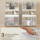 HOMCOM 180 cm Küchenschrank, 2 Glastüren, 3 Schubladen, 4 verstellbare Regale, Esszimmerschrank – Produktabbildung 5