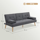 HOMCOM Schlafsofa im Skandi-Design, 3-Sitzer-Sofa, 2 Kissen, Grau + Natur – Produktabbildung 3