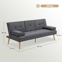 HOMCOM Schlafsofa im Skandi-Design, 3-Sitzer-Sofa, 2 Kissen, Grau + Natur – Produktabbildung 3