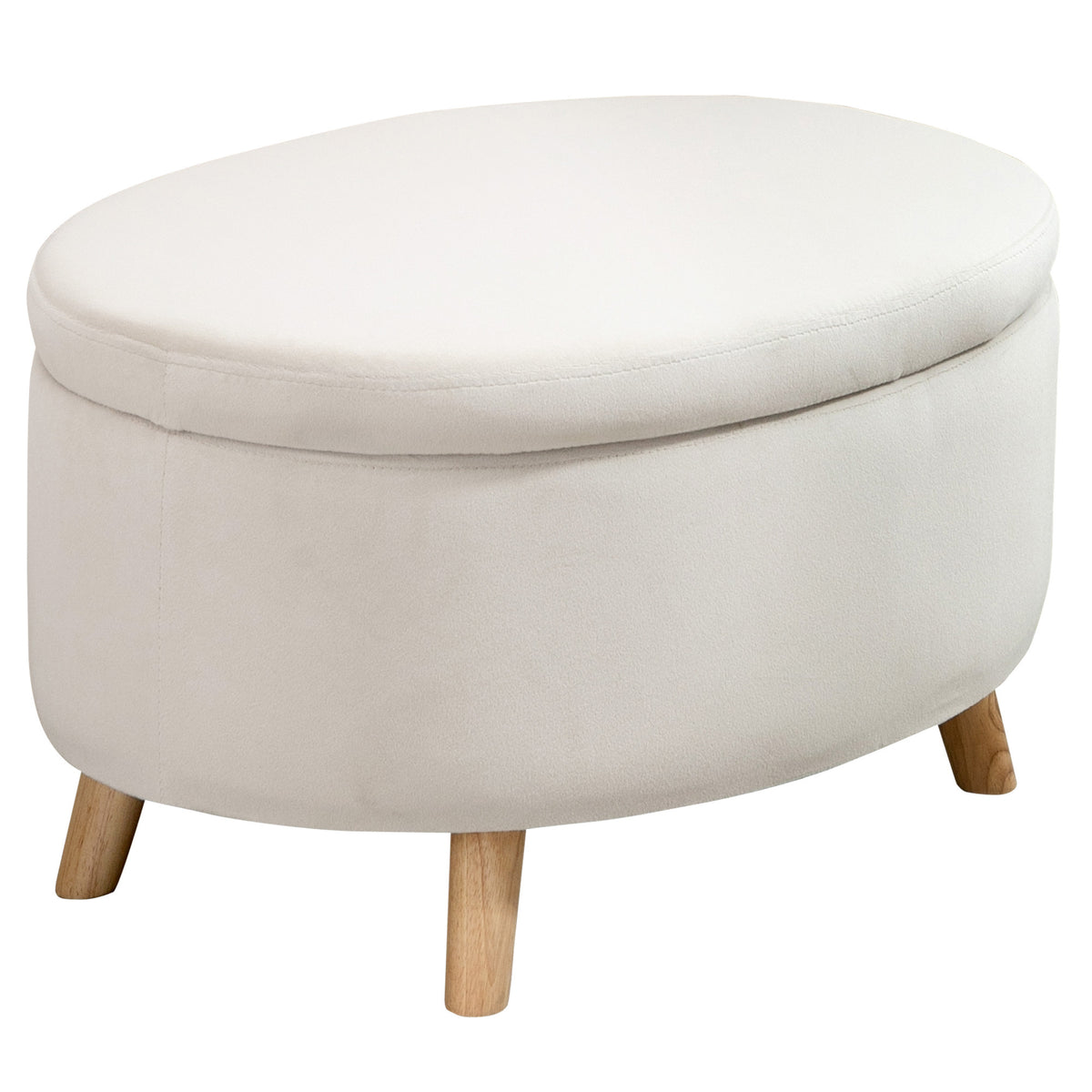 HOMCOM Sitzbank mit Stauraum, Hocker, ovale Form, Samtoptik, bis 120 kg, 71 x 51,5 x 42 cm, Beige
