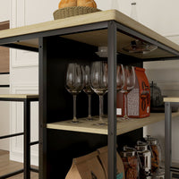 Bar set, 2 bar stools & 1 bar table, stain-resistant, stable, steel frame, black/oak (9)