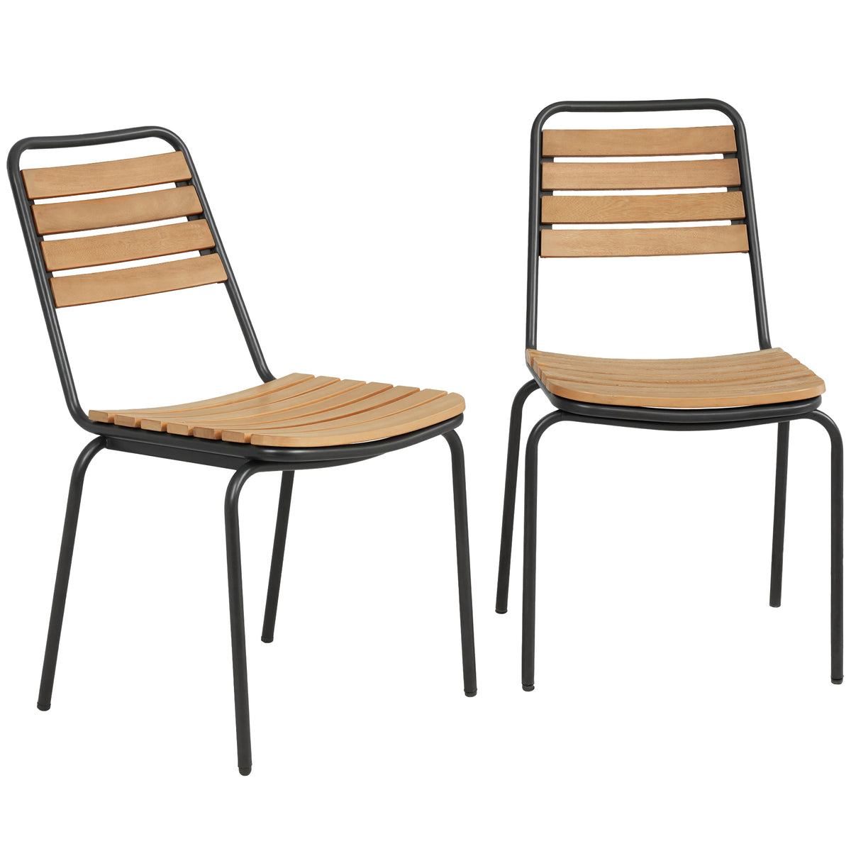 Set of 2 weather-resistant garden chairs, steel and wood garden chairs, stackable chair with backrest, load