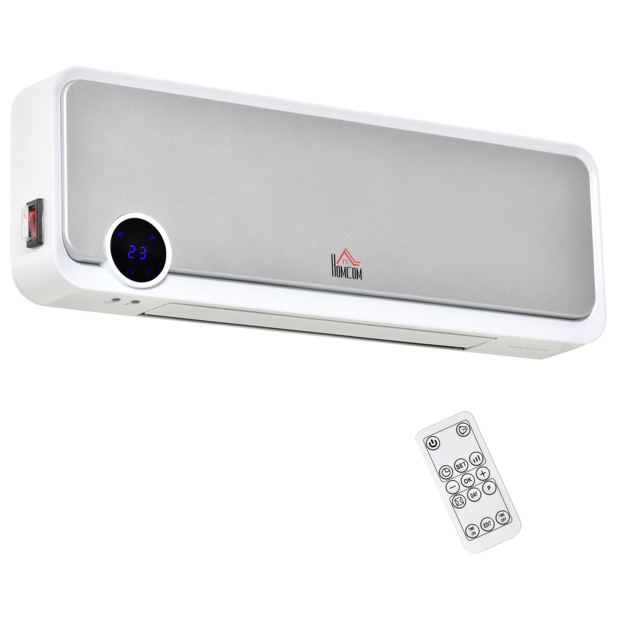 HOMCOM Heizlüfter zur Wandmontage 2000W mit Fernbedienung, 3 Betriebsmodi, LED-Display 12h Timer