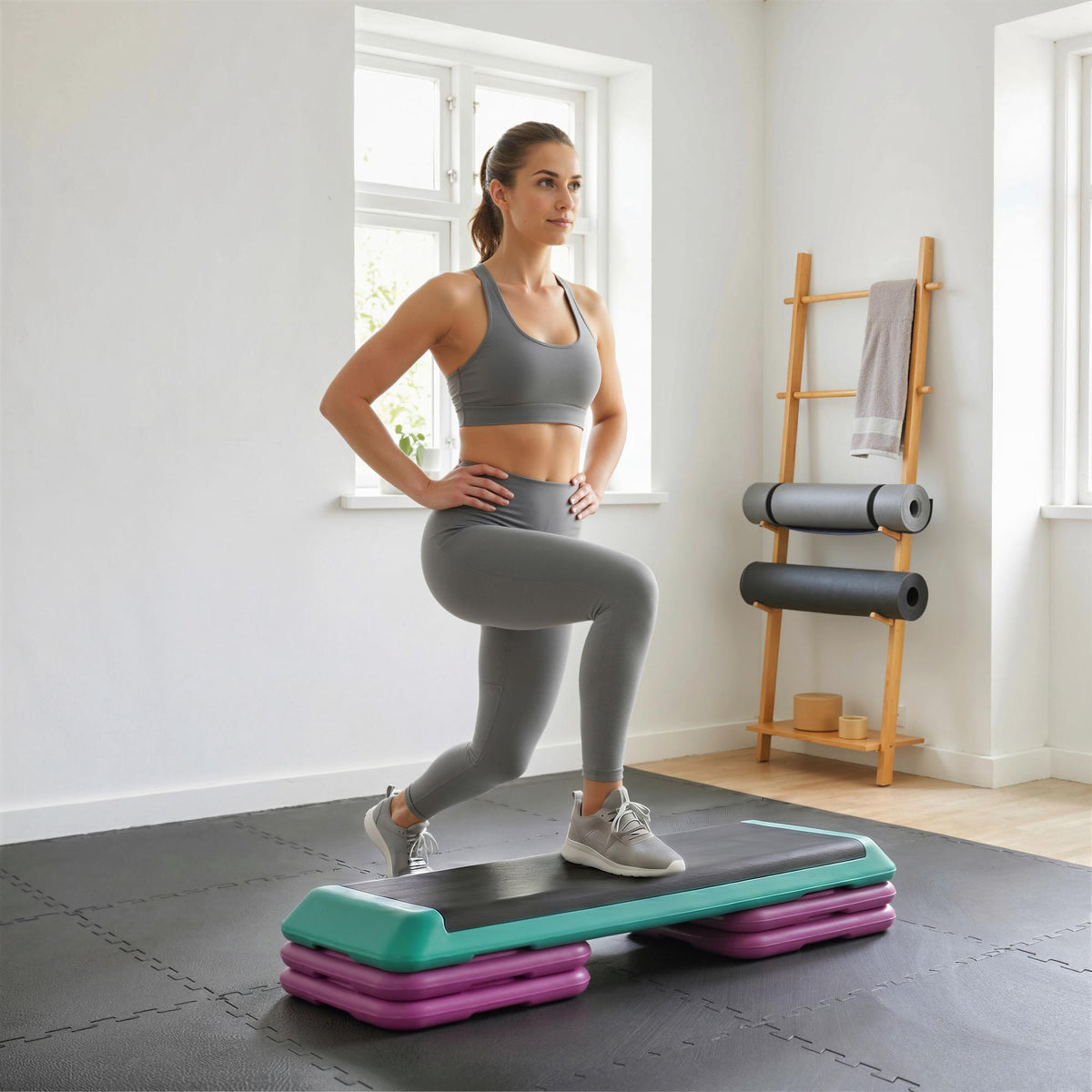Height-adjustable aerobic step, 3 levels (10/15/20 cm), non-slip step bench for home, gym, office, plastic (2)