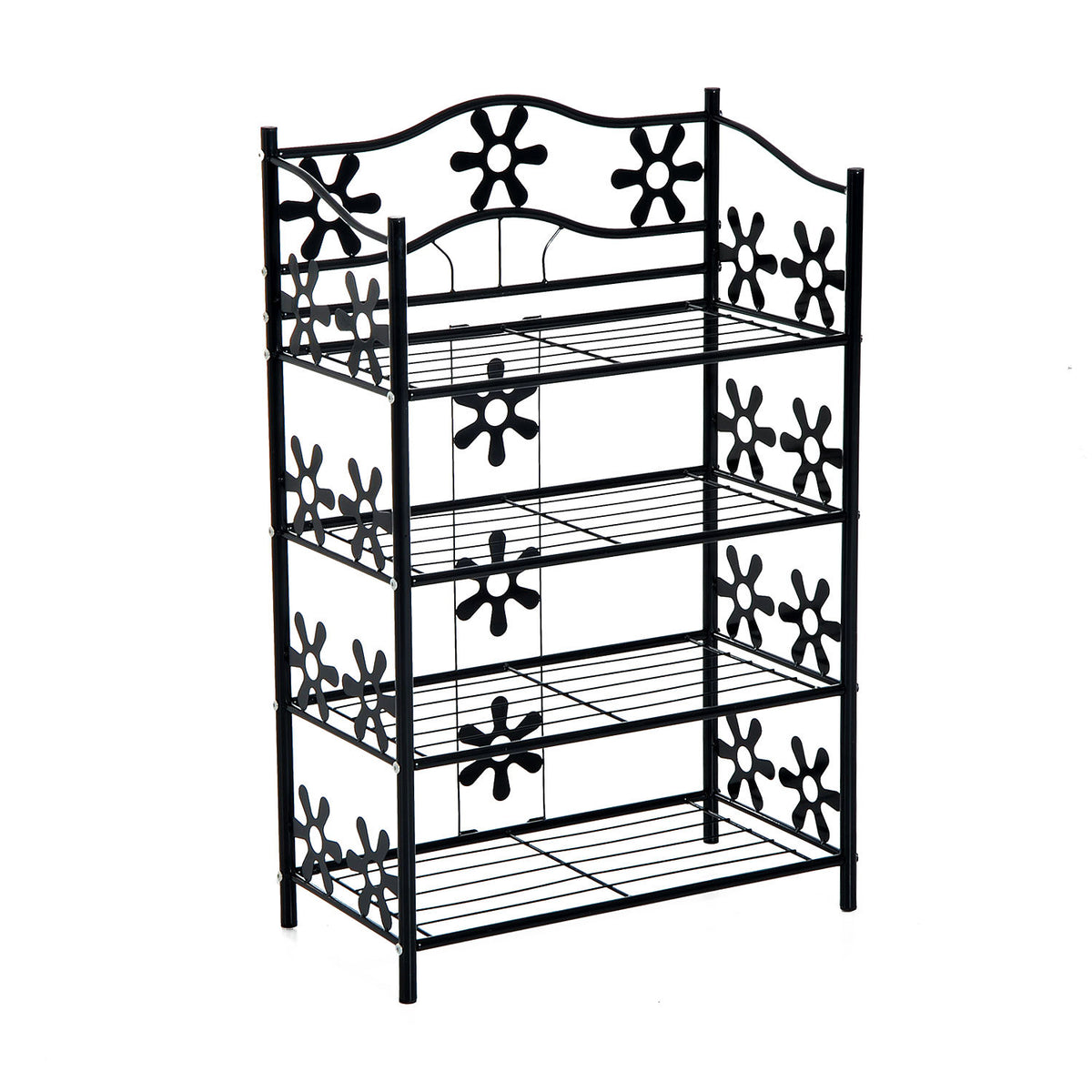 HOMCOM kleines Schuhregal Platzsparend Blumenregal Pflanzentreppe Standregal Ständer 4 Etagen Metall Schwarz