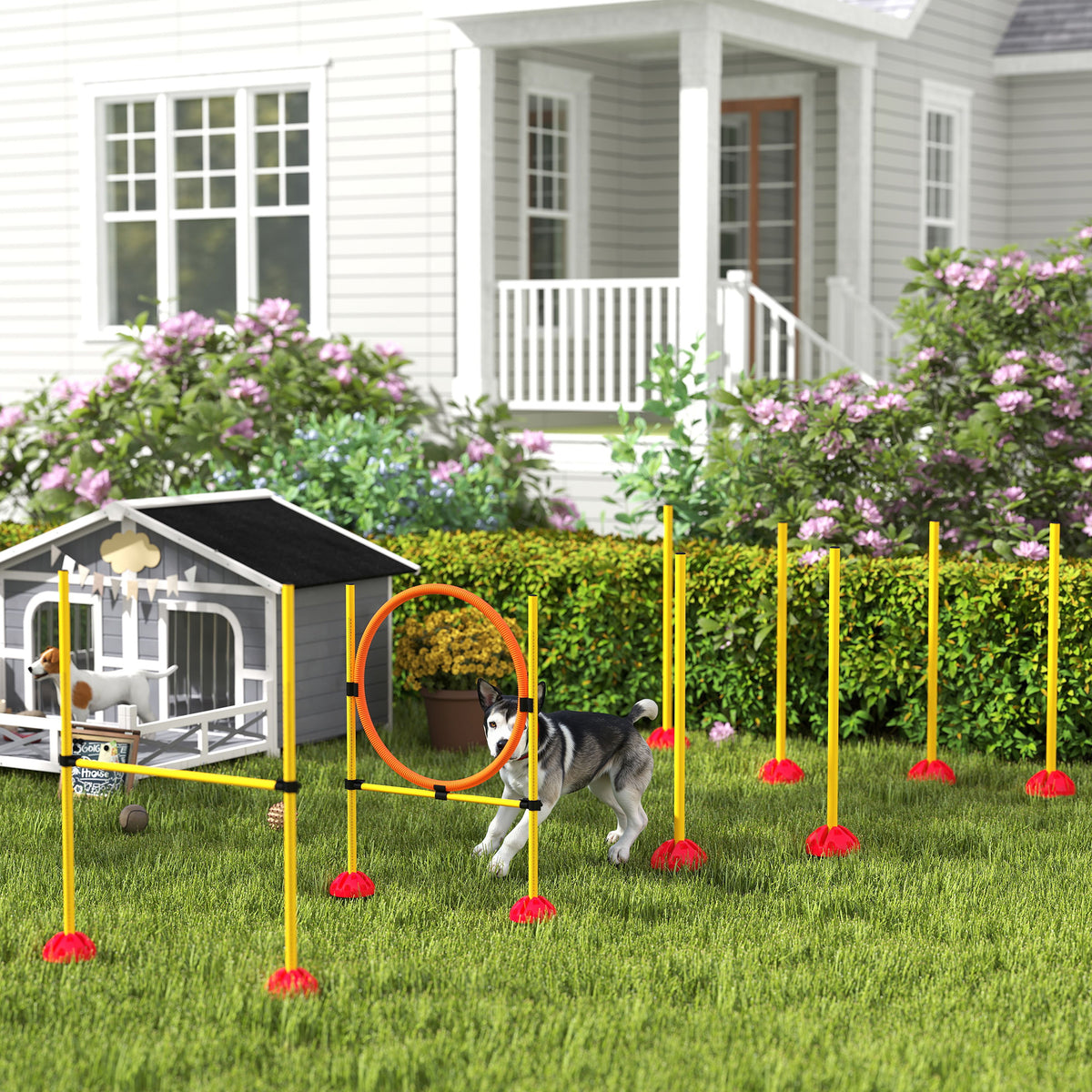 PawHut Agility Set Hunde 3-teiliges befüllbar Agility-Ausrüstung für Hundetraining Steckhürdenset mit – Produktabbildung 2