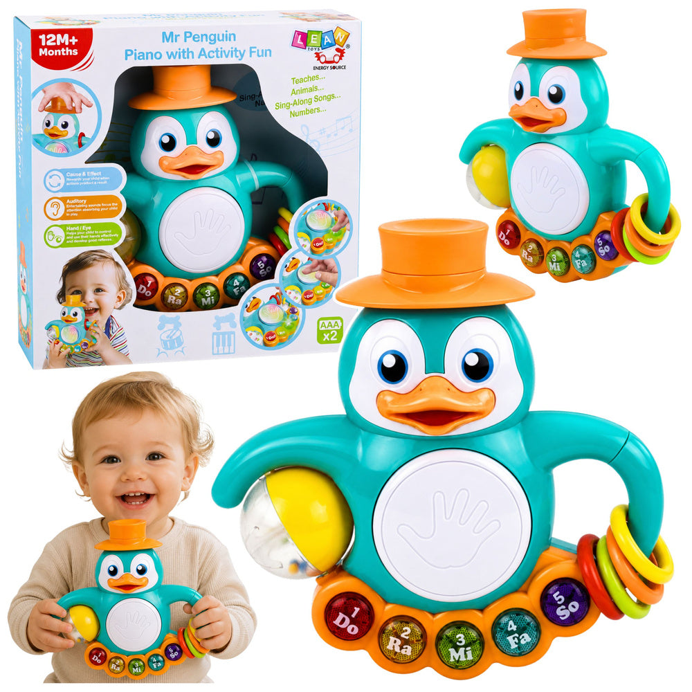 LEAN Toys Interaktives Spielzeug: Pinguin-Klavier, Trommelperlen, Rasselball