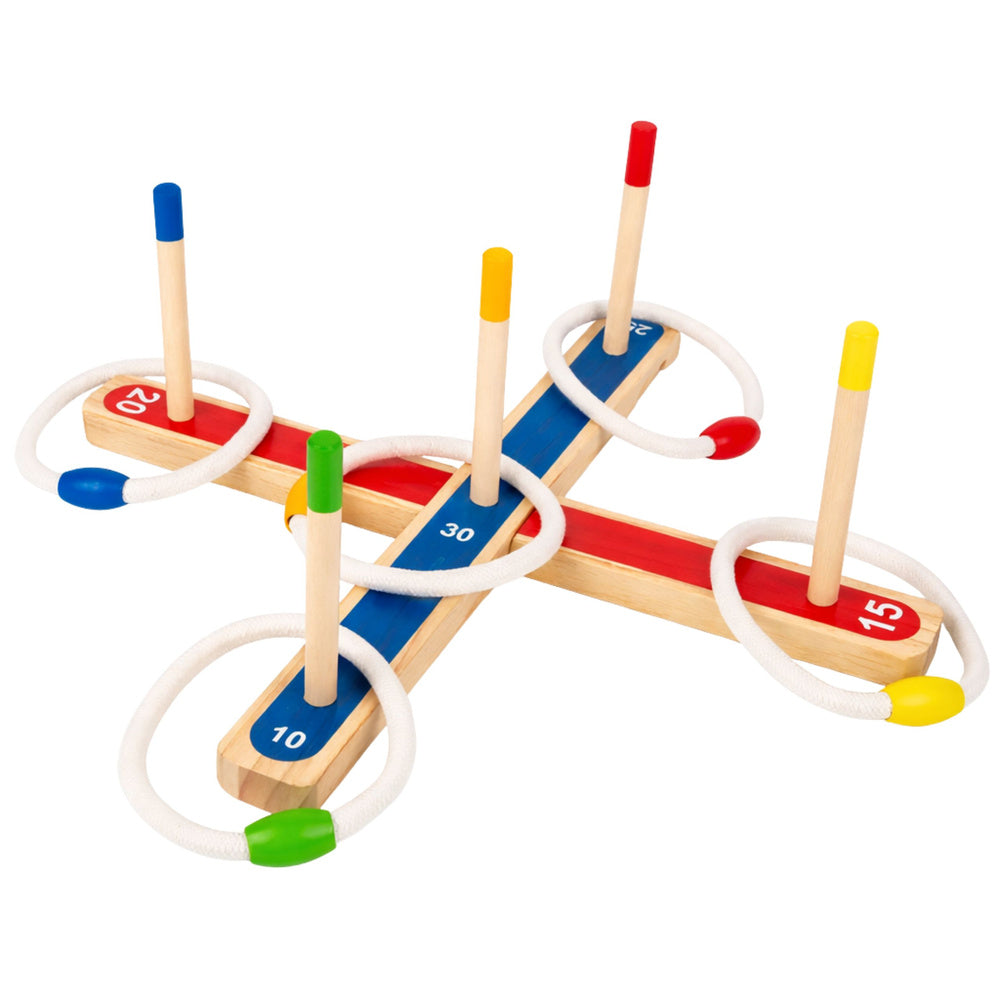 Skill game with wooden rings, family game with scoring system (2)