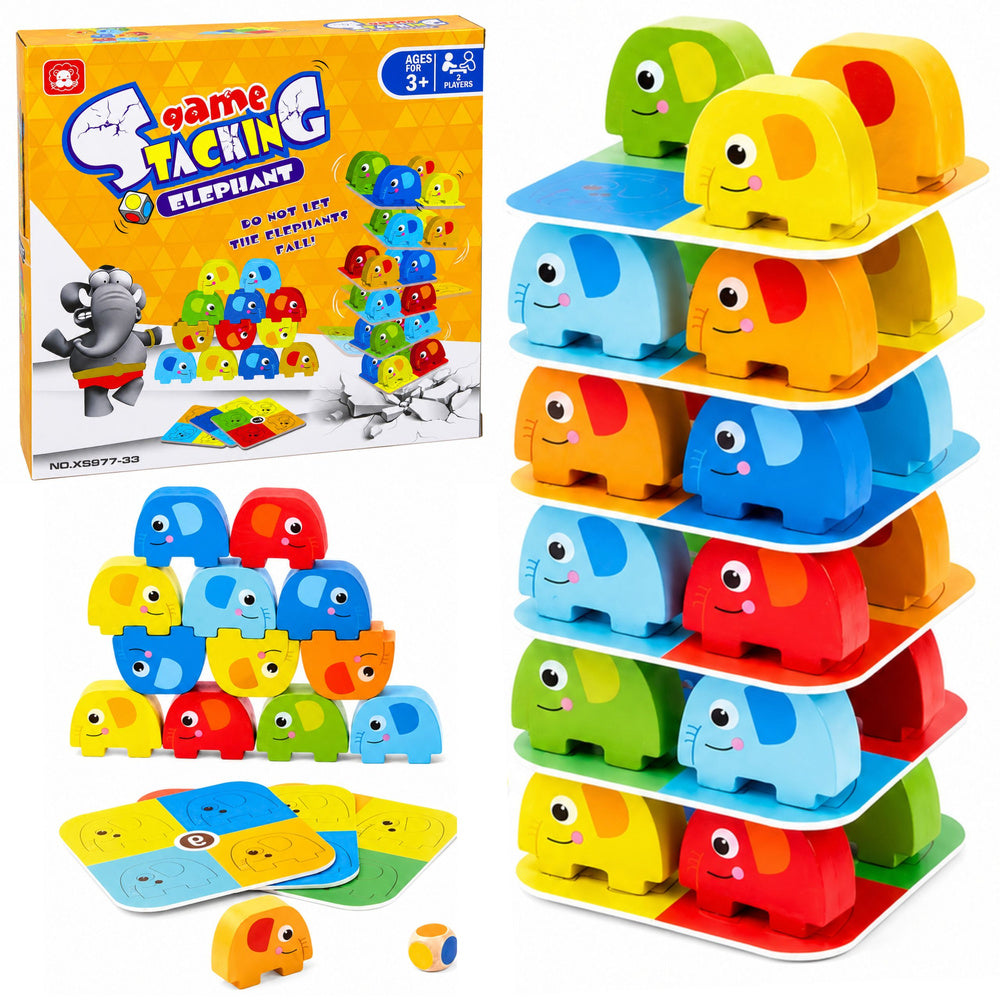 LEAN Toys Geschicklichkeitsspiel Elefantenturm Balancieren Farbige Karten 46 Stück
