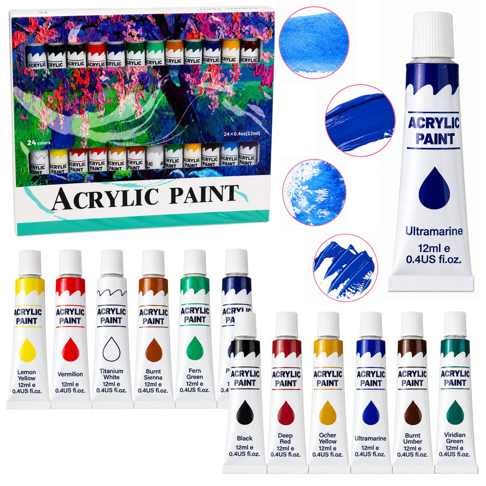 LEAN Künstler-Acrylfarben-Set, 24 Farben, 12 ml