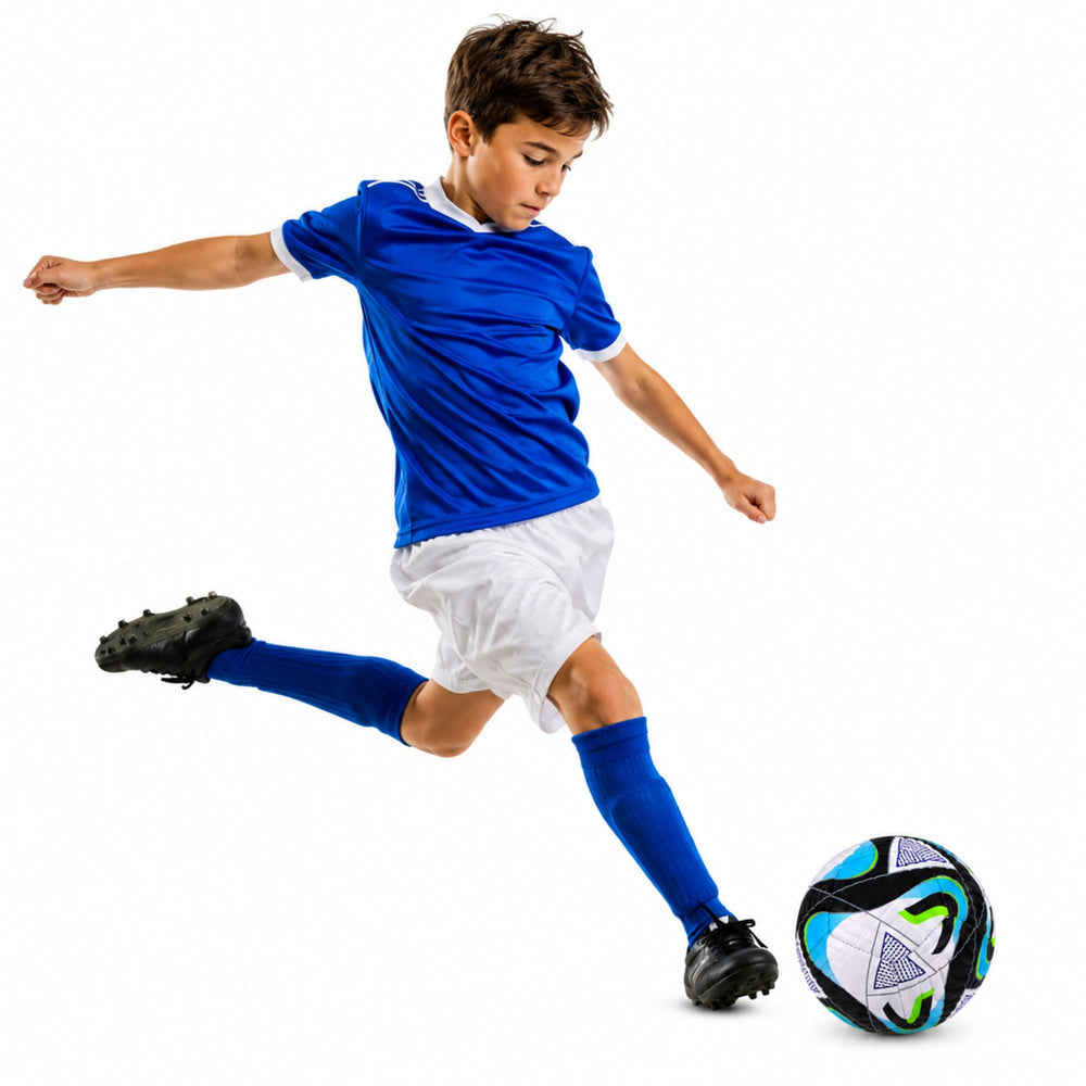 Training football for grass pitches, black-blue, 22 cm, size 5 (2)