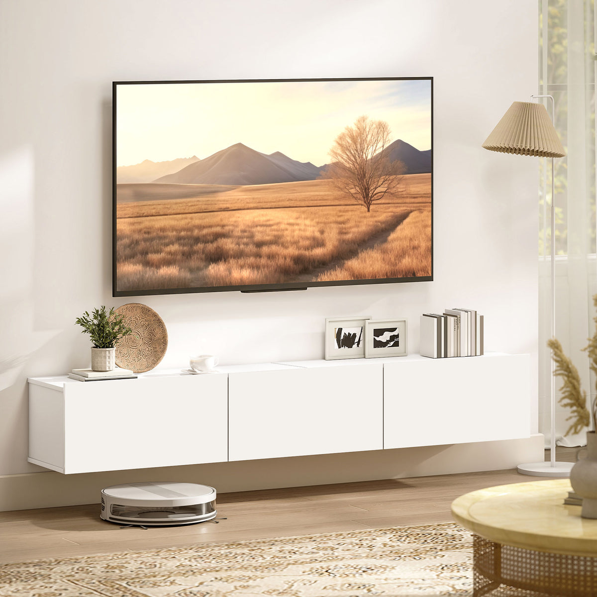 HOMCOM Schwebender TV-Schrank, Wandmontage, 3 Schubladen, viel Stauraum, 180 cm, Weiß – Produktabbildung 2