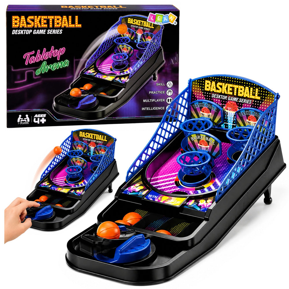 LEAN Toys Mini-Tischbasketball-Arcade-Spiel mit 3 Körben und Werfer