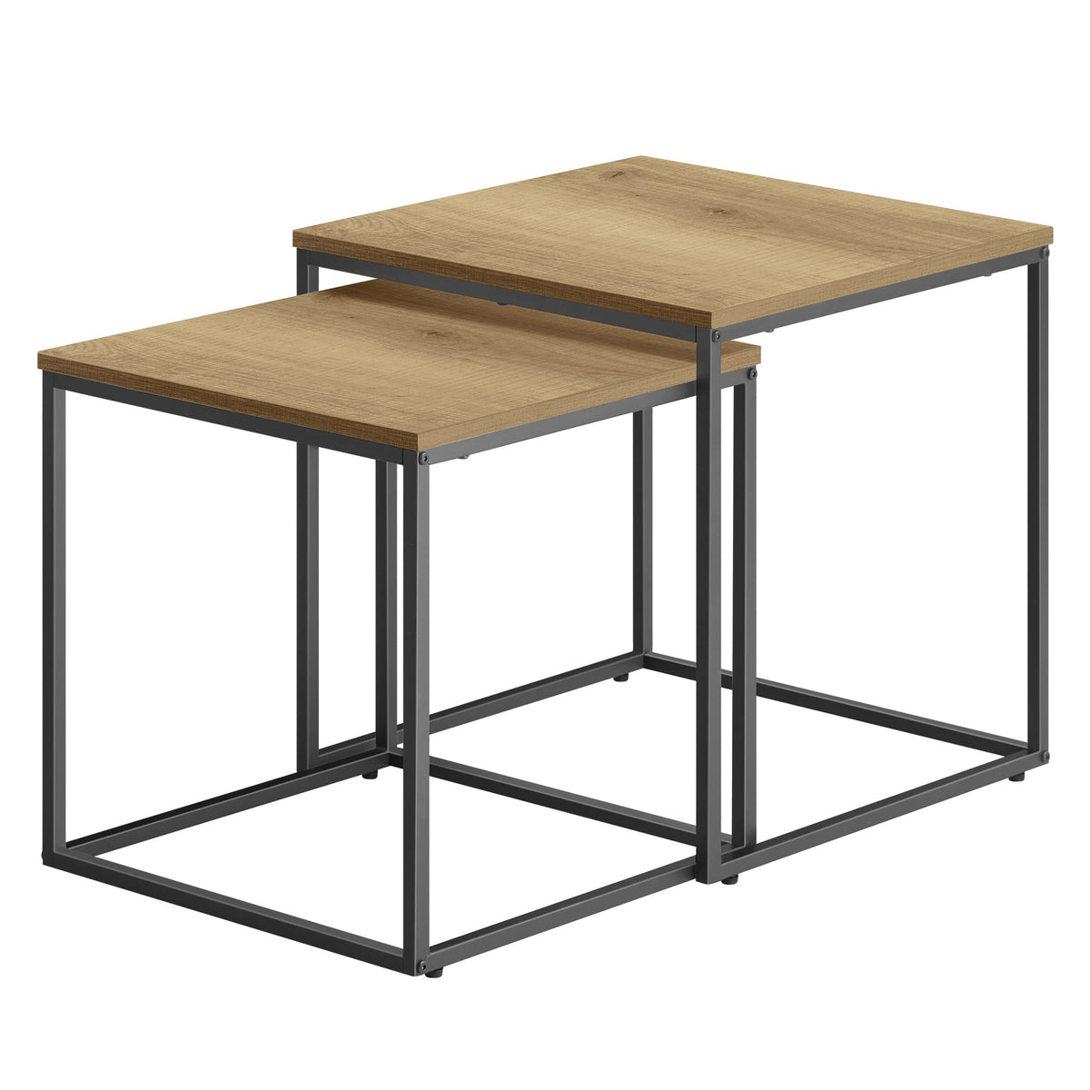 2er-Set quadratische Couchtische – Eiche / Beine Schwarz