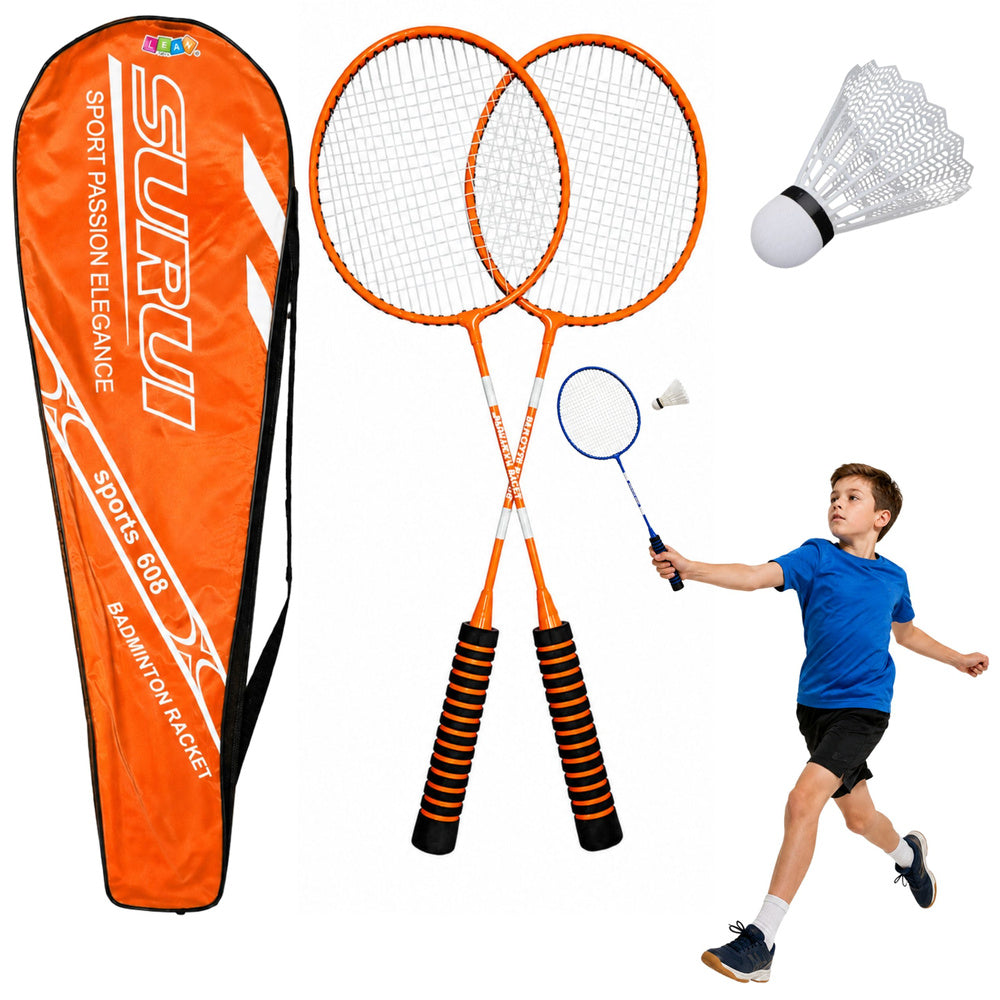 LEAN Toys Badminton-Set, Schläger, Federballhülle, Orange