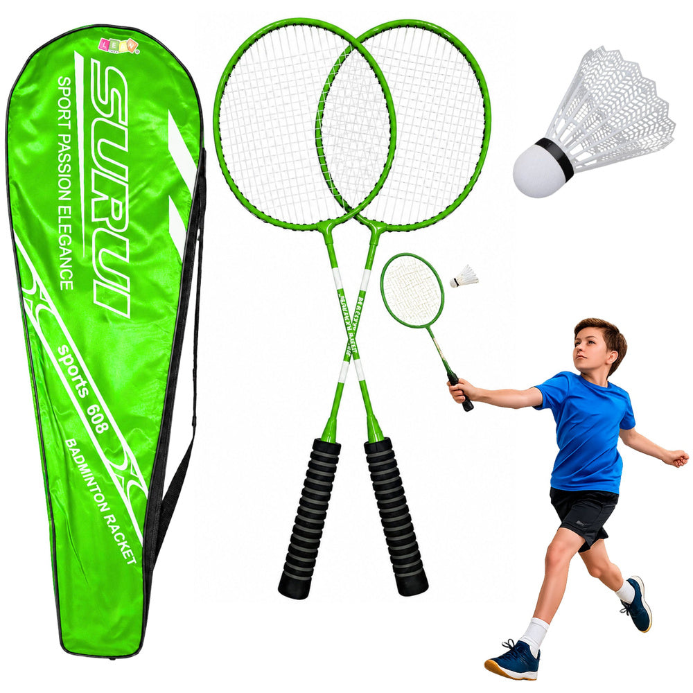 LEAN Toys Badminton-Set, Schläger, Federballhülle, Grün