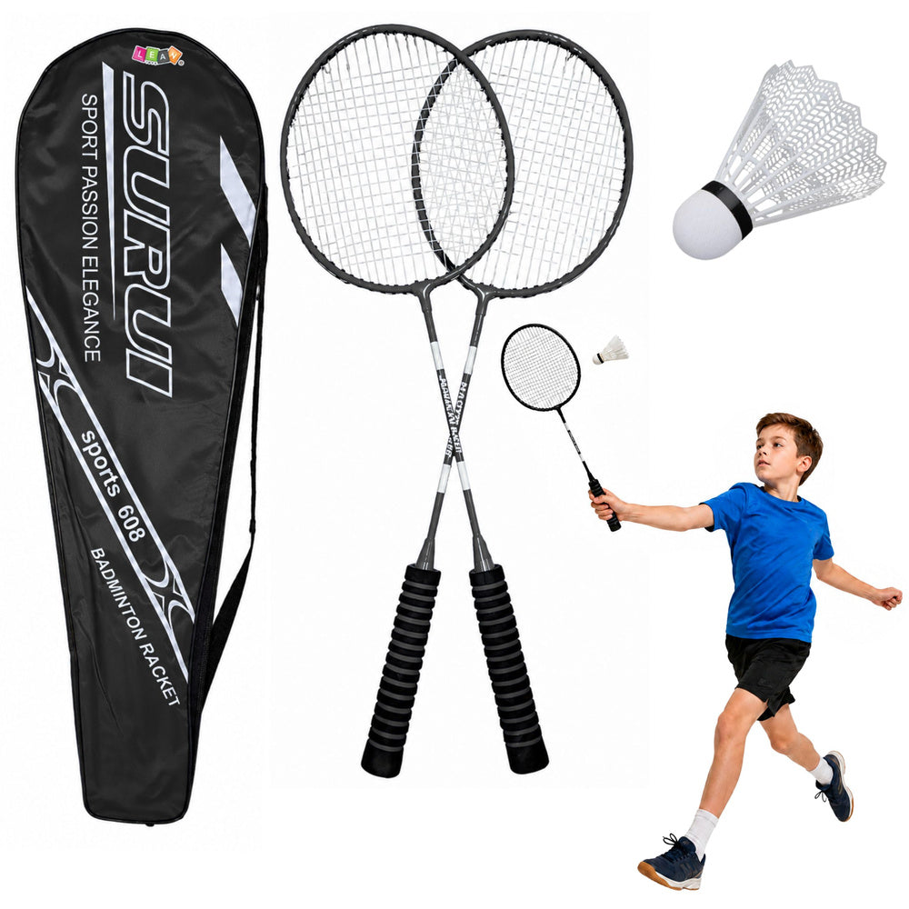 LEAN Toys Badminton-Set inklusive Schlägern und Federballhülle, schwarz