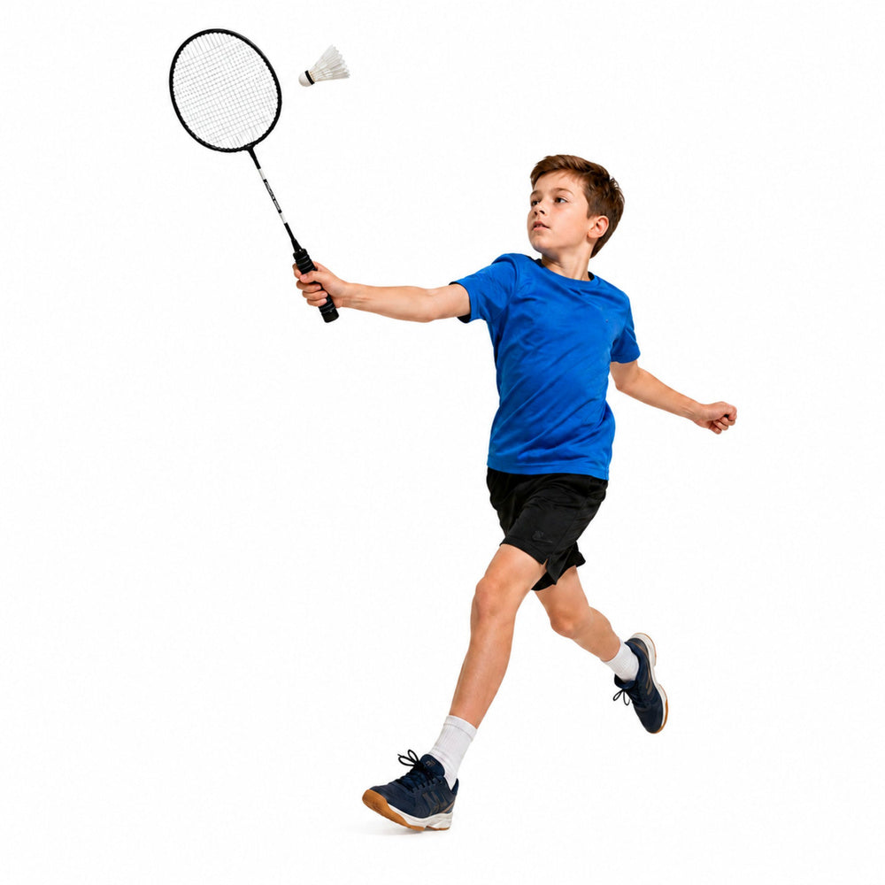 Badminton-Set bestehend aus Schlägern, 3 Federbällen und einer schwarzen Hülle