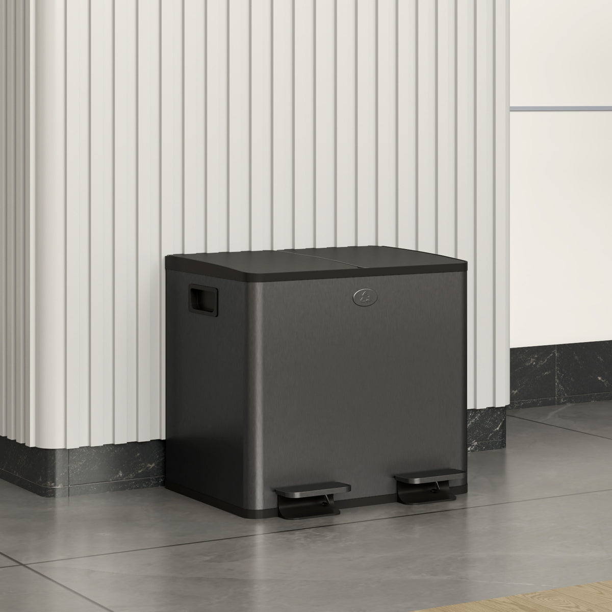 HOMCOM 2 x 15 L Doppelmülleimer, Pedalöffnung, leicht zu reinigen, Edelstahl, Kunststoff, Schwarz – Produktabbildung 2