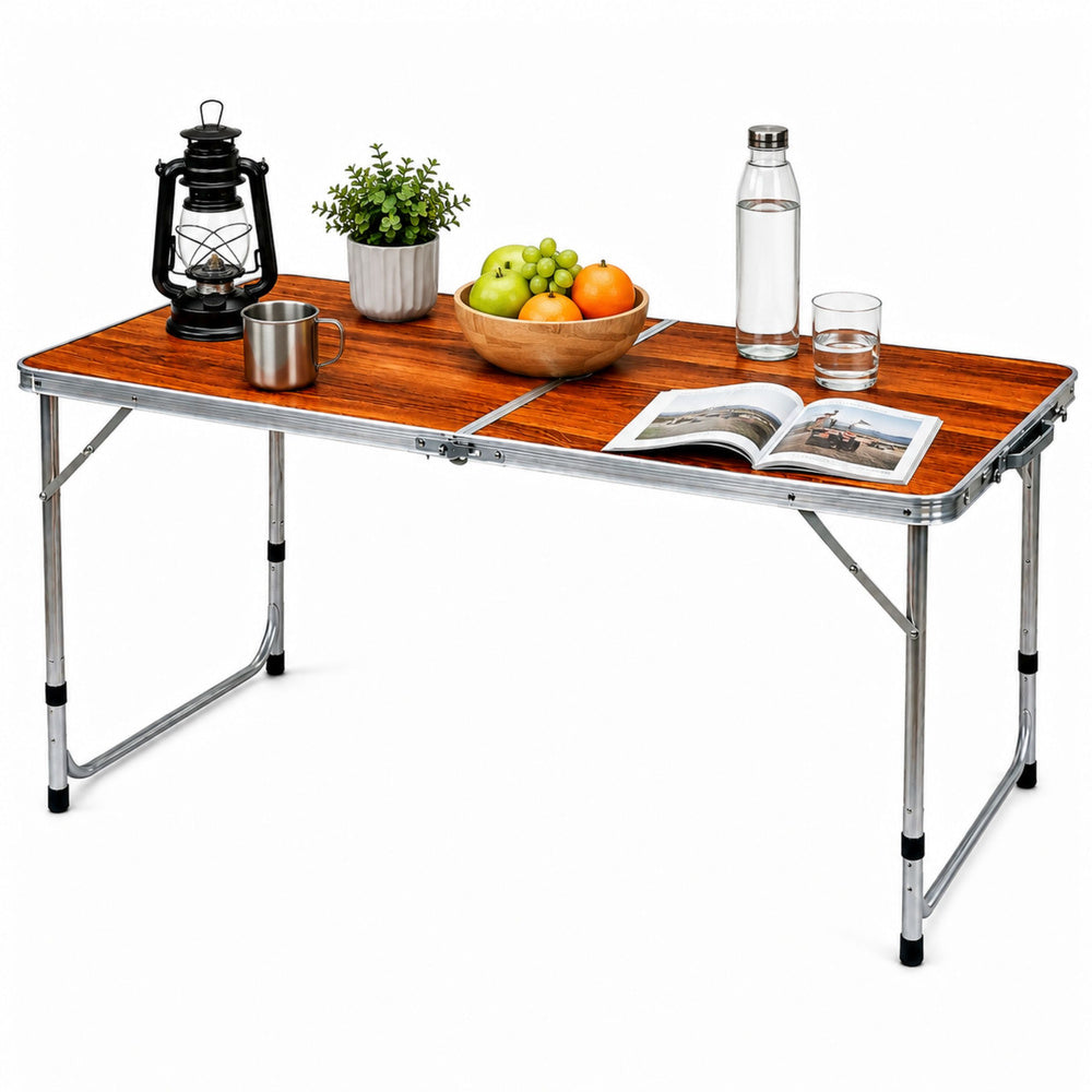LEAN Klappbarer Campingtisch, höhenverstellbar, Koffer, Holz – Produktabbildung 2