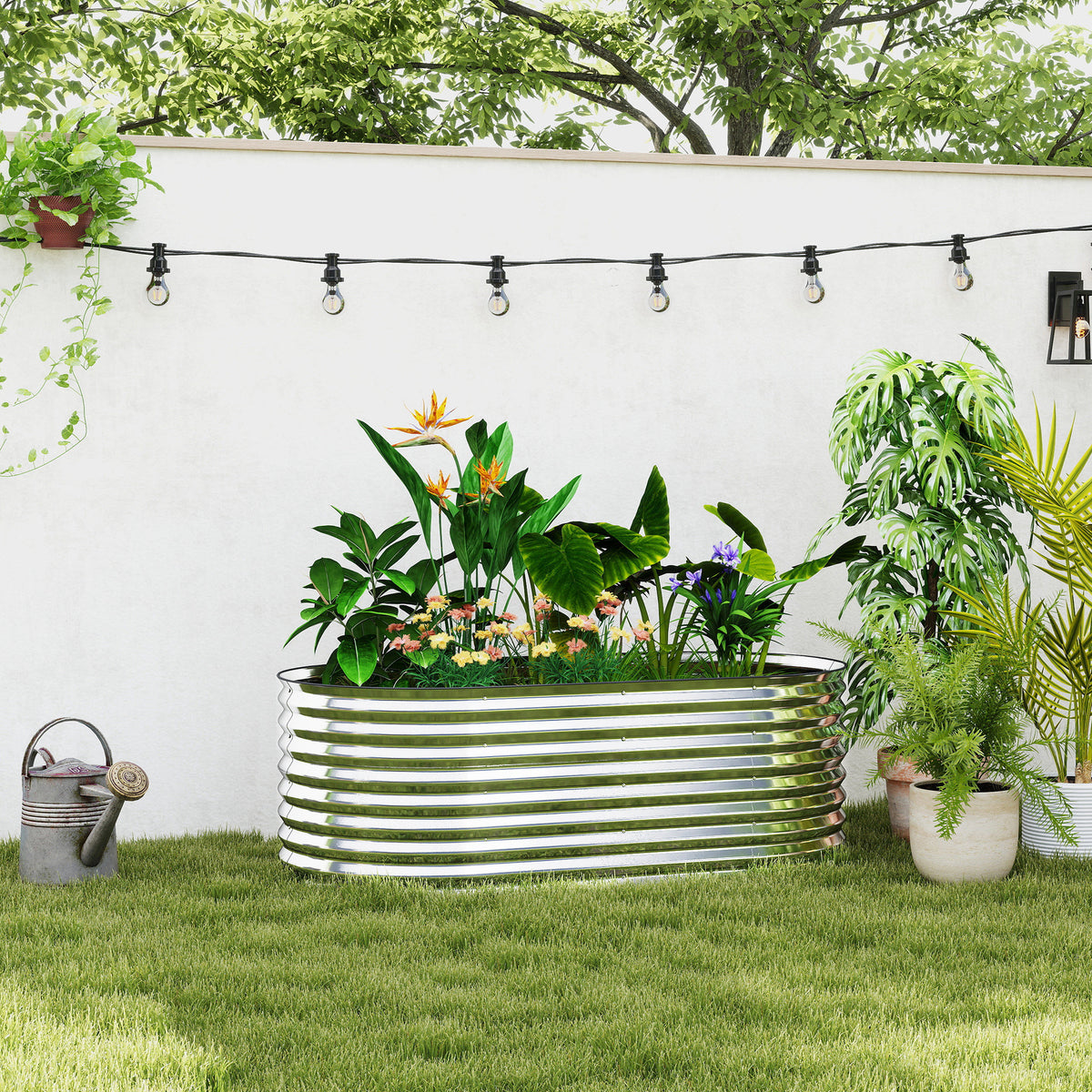 Outsunny Pflanzkübel, Metall-Blumenkübel mit Sicherheitskante und Handschuhen, offener Boden, 160B x 80T – Produktabbildung 2