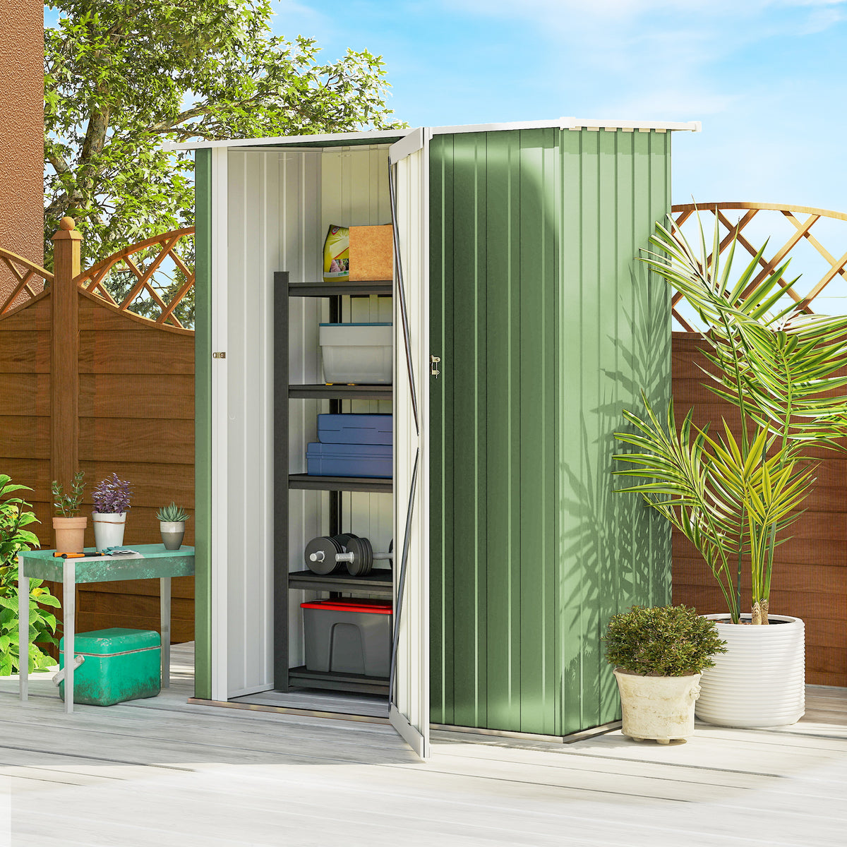 Metal tool shed 1.07 m² 142 x 86 x 189 cm equipment shed with pent roof, lockable door, weatherproof garden (2)