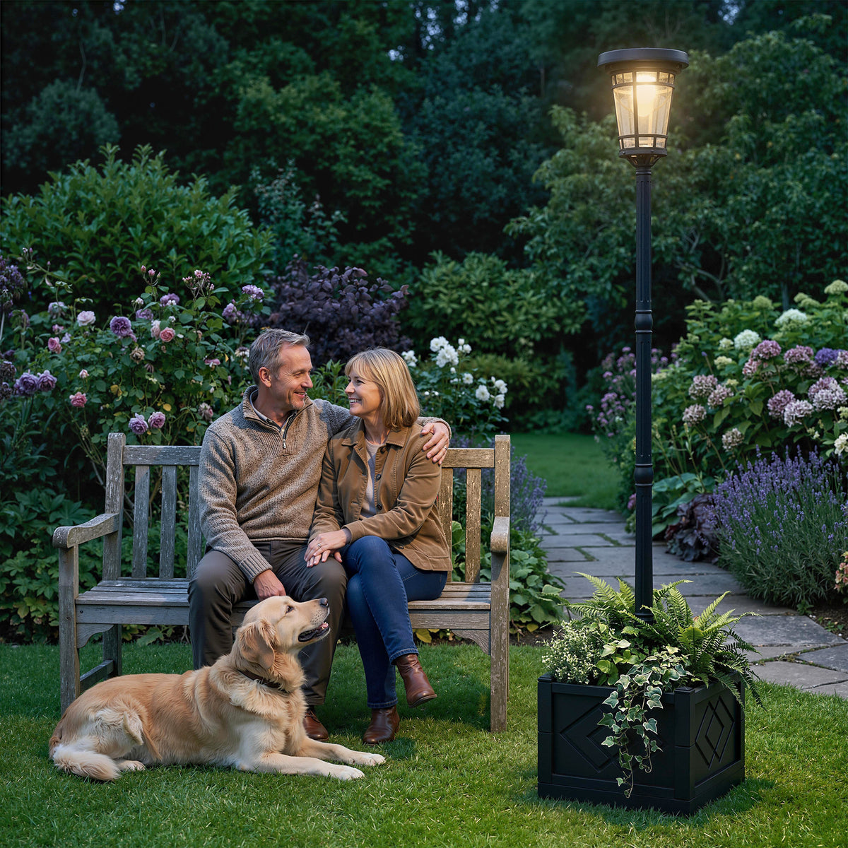 Solar Lantern Floor Lamp with Planter 195cm Outdoor Garden Lantern with 2 Brightness Levels Light Control Switch (2)
