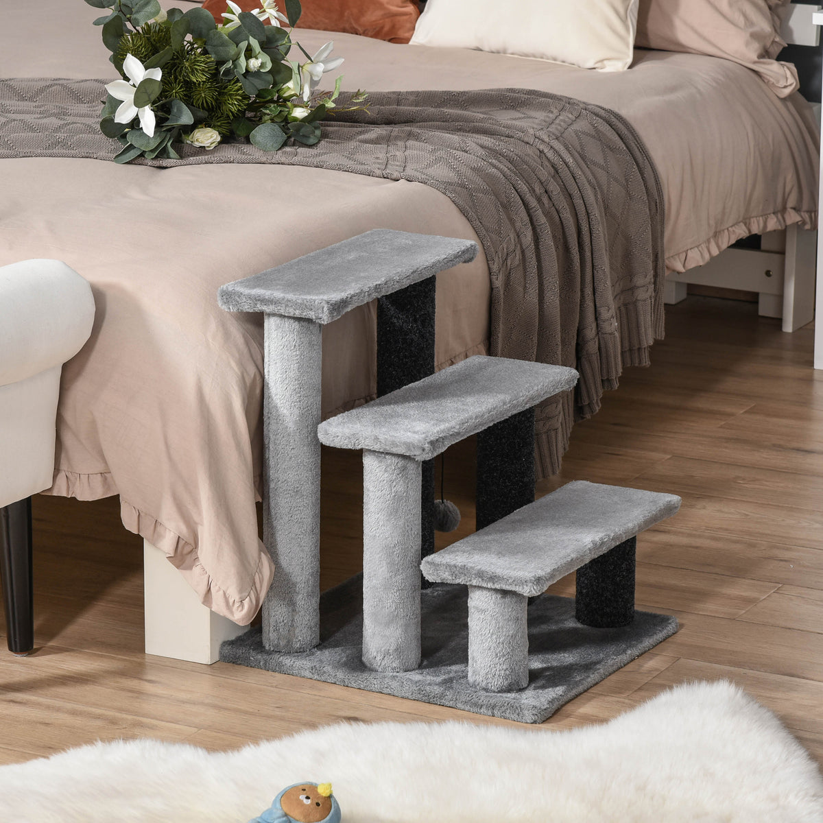 PawHut Katzentreppe 3-stufige Haustiertreppe mit Kratzsäulen Ball Hundetreppe Tiertreppe für Katzen bis – Produktabbildung 2