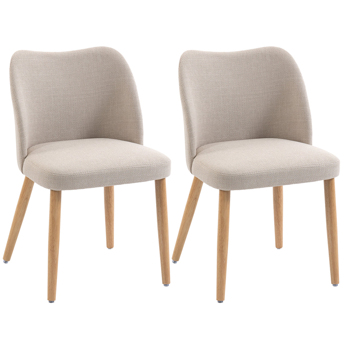 HOMCOM Esszimmerstühle 2er-Set, gepolsterte Küchenstühle mit Leinenoptik, für Esstisch, Wohnzimmer, Cremeweiß