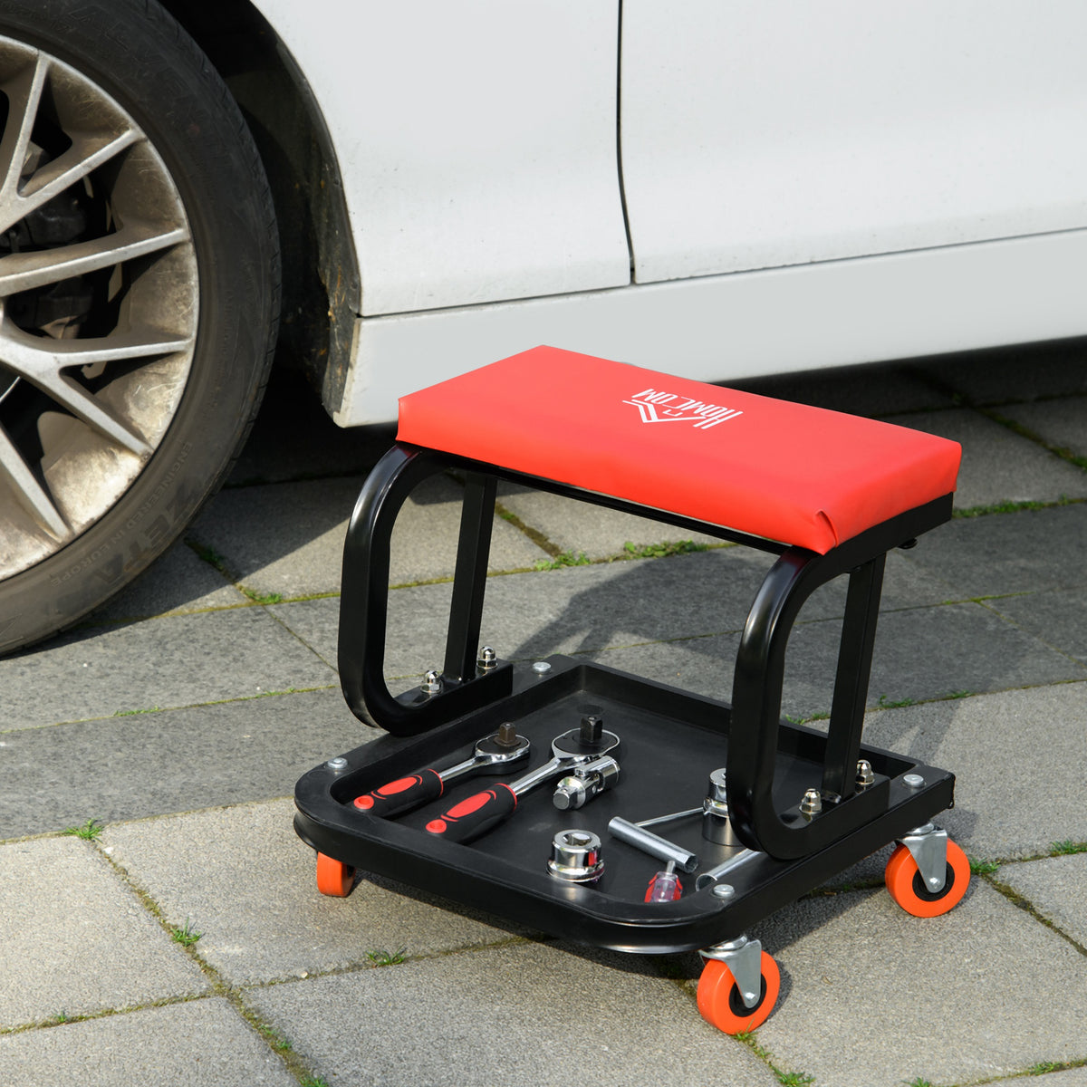 Workshop stool, robust & comfortable, 38x35x37cm, red/black (10)