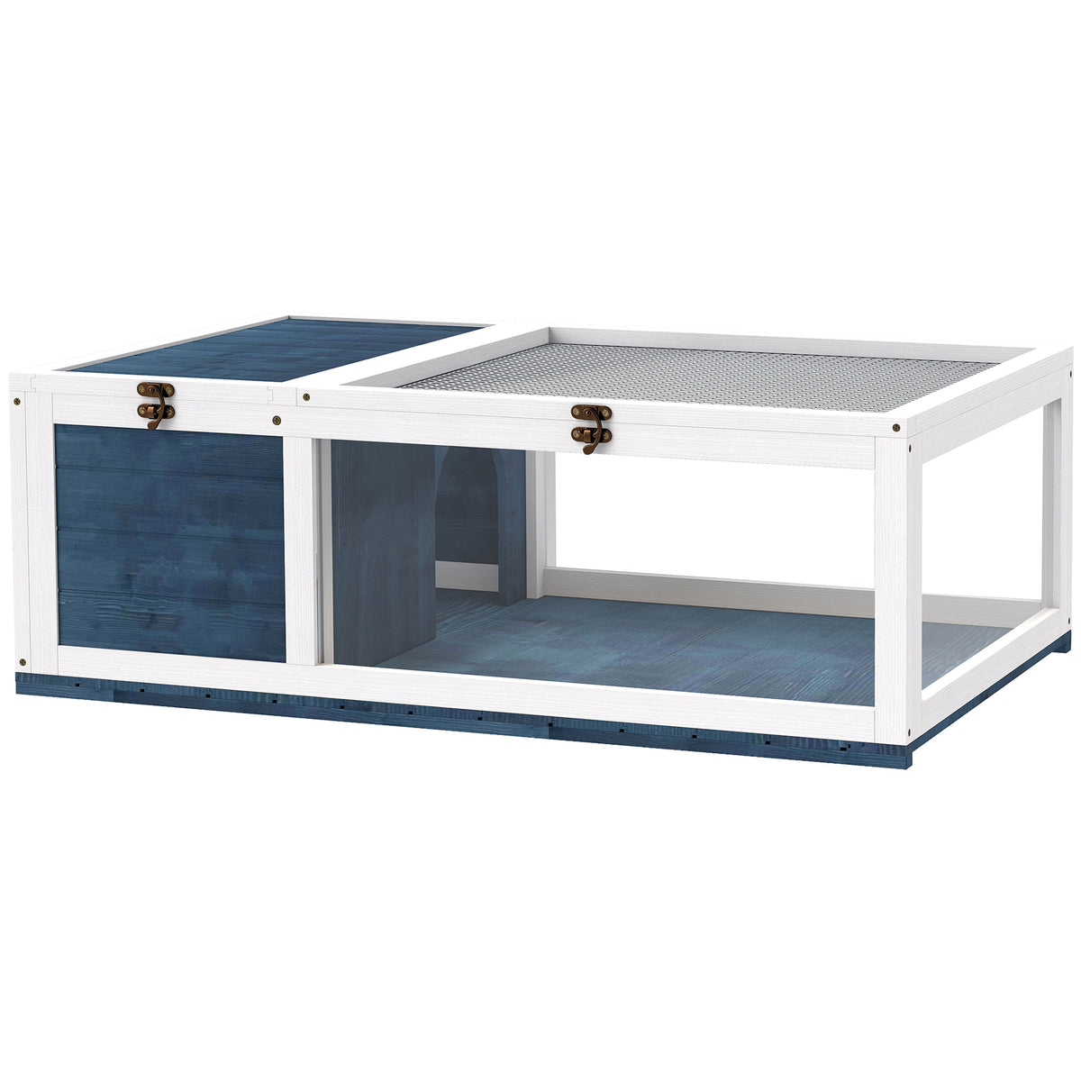 Wooden tortoise house tortoise enclosure with main houses hinged top 91x60.5x32 cm, blue