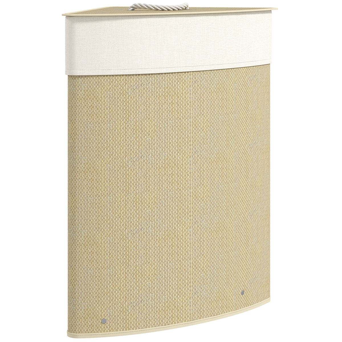 HOMCOM Wäschekorb im Eckdesign, Bambusgeflecht, 55 Liter, Stoffbeutel, Metallrahmen, Creme