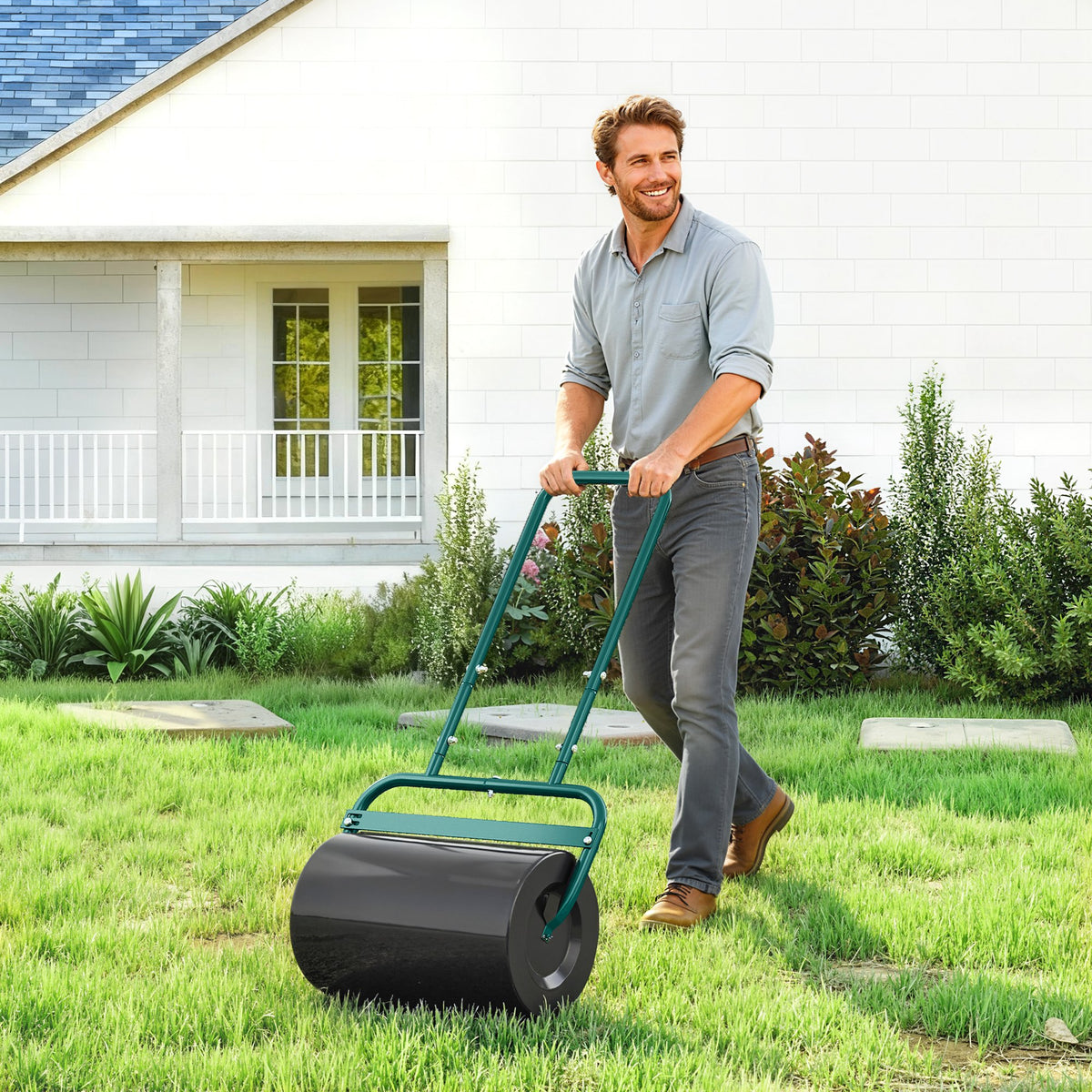 Outsunny Handliche Rasenwalze, Praktische Rasenrolle, Graswalze, Gartenwalze, flexibel, Stahl, 58L x – Produktabbildung 2
