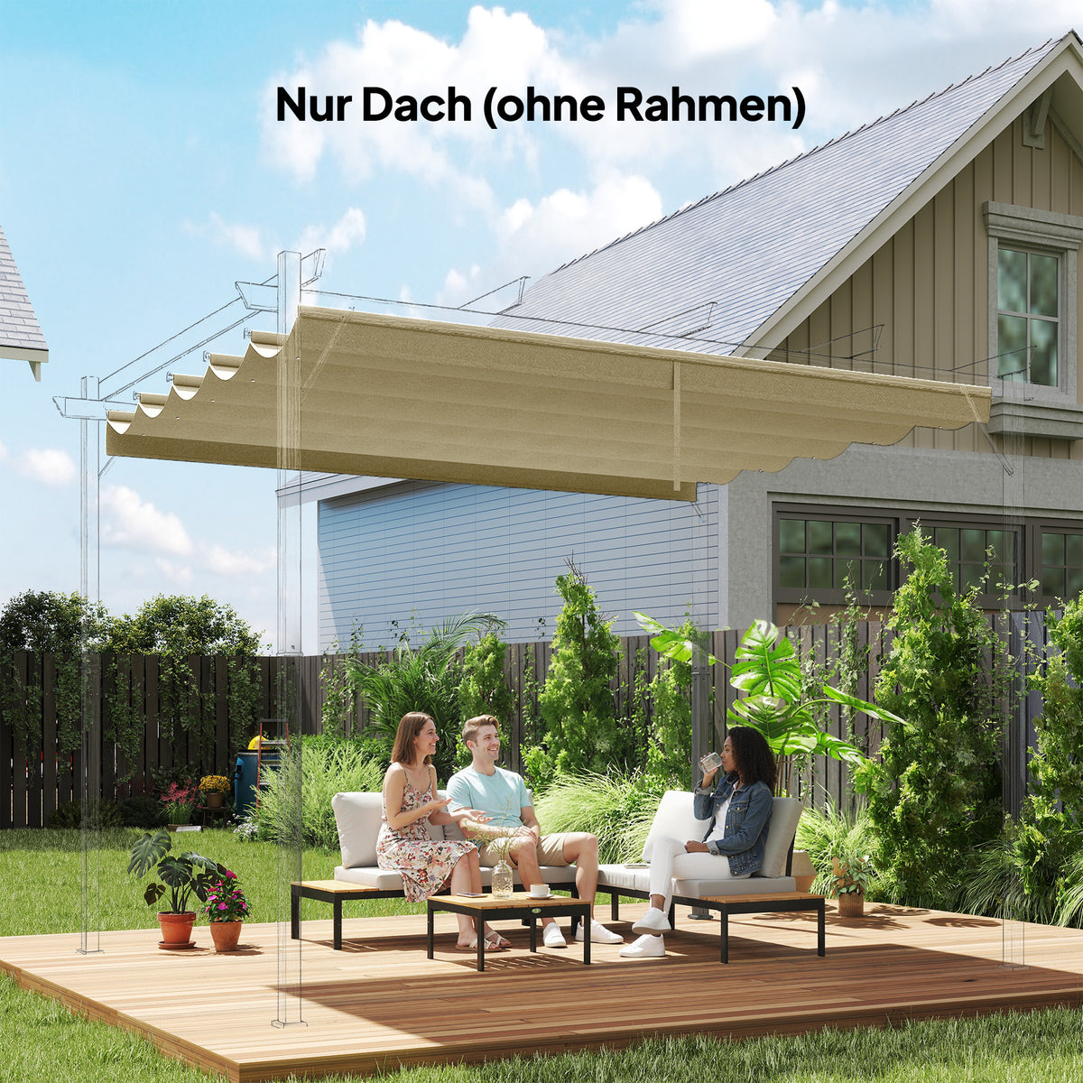 Replacement canopy for 3 x 3 m pergola, retractable, with rain drainage holes, weather-resistant, polyester (2)