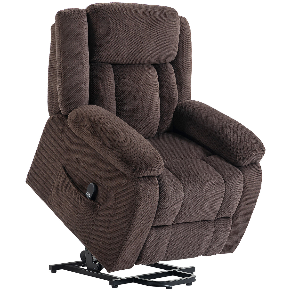 HOMCOM Aufstehsessel mit weichem Bezug, Recliner-Sessel mit Fernbedienung und Seitentaschen, Braun