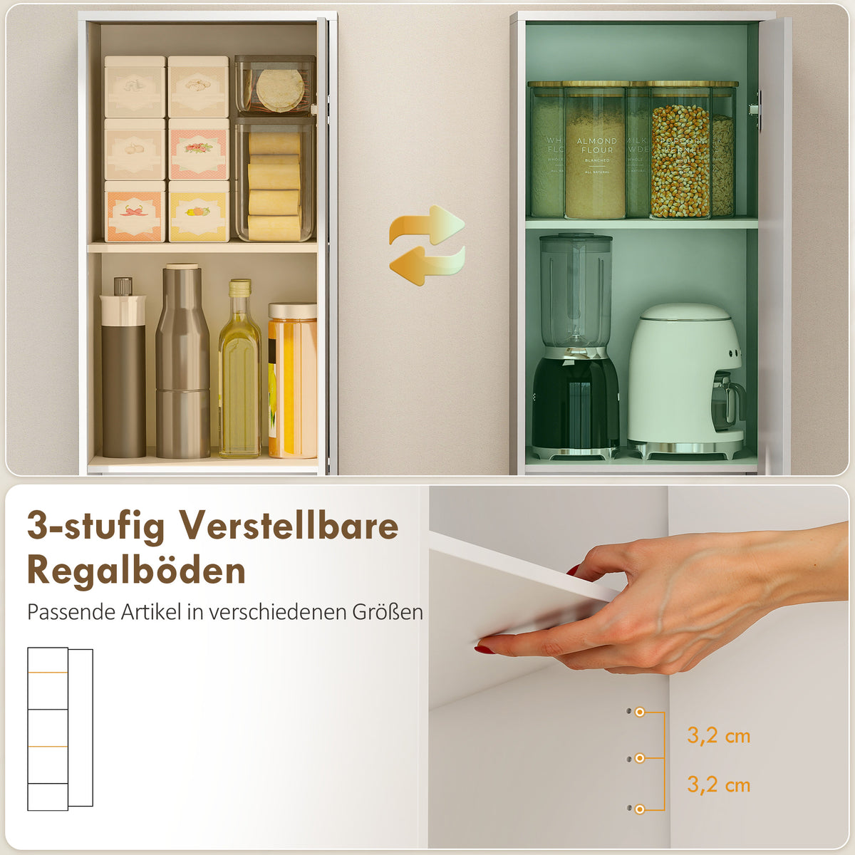 HOMCOM Küchenschrank, 5-Ebenen-Aufbewahrungsschrank, verstellbare Regale, für Wohnzimmer, Küche – Produktabbildung 5