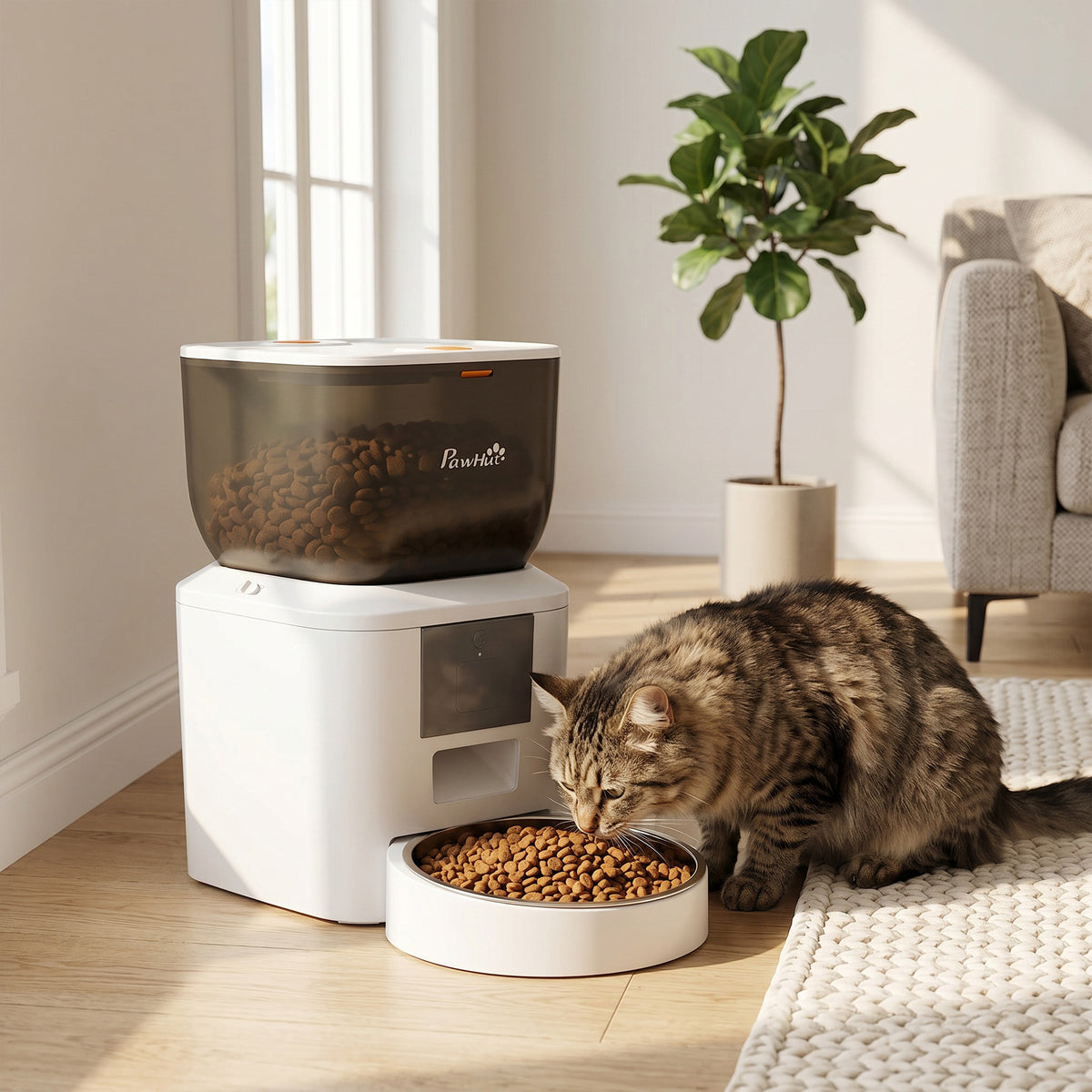PawHut Automatischer Katzenfutterautomat, 2,4G WLAN, 4L, App-Steuerung, 1–10 Mahlzeiten, 10s Futterruf – Produktabbildung 2