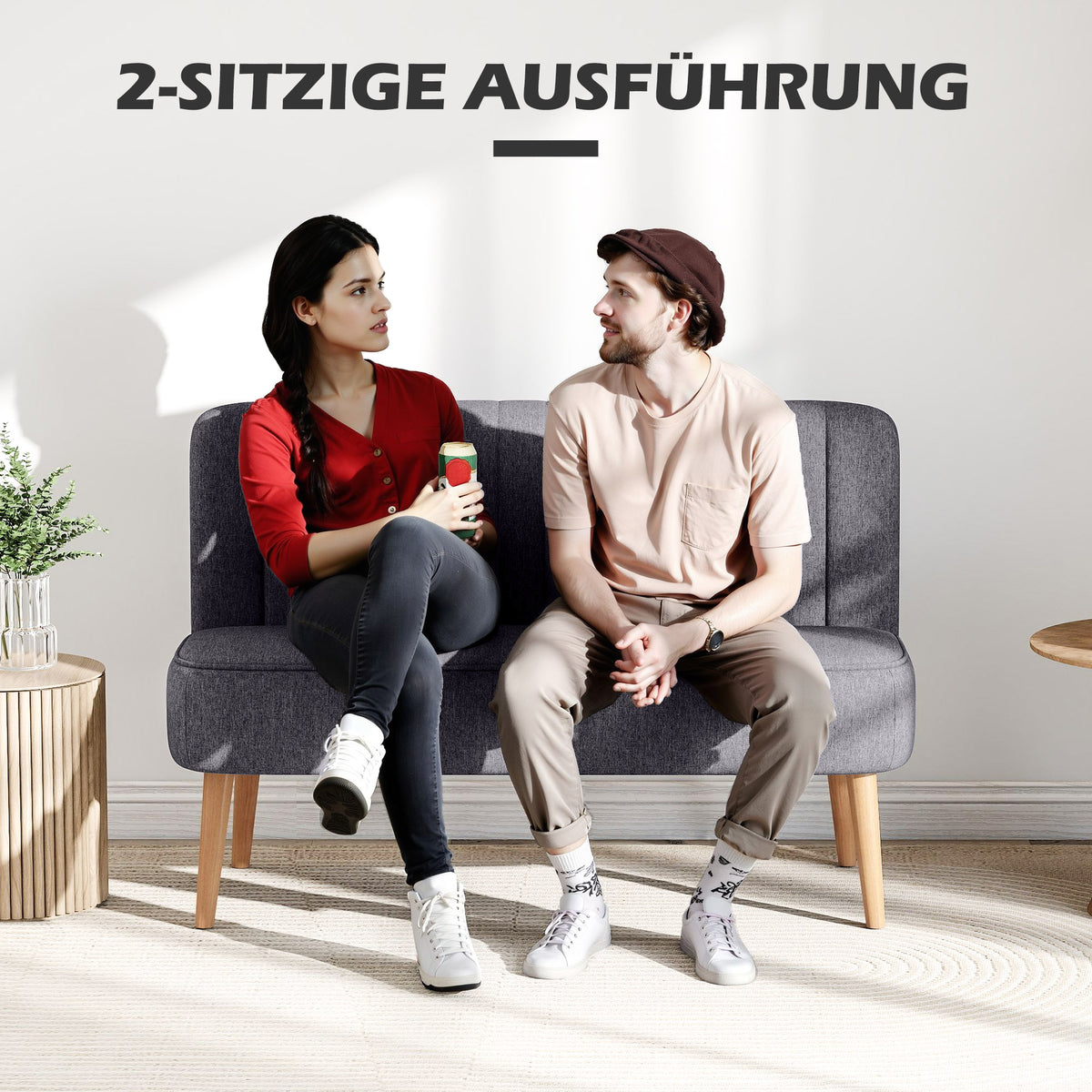HOMCOM 2-Sitzer Sofa, weiche Polsterung, pflegeleichter Bezug, bis 220 kg, 117 x 56,5 x 77 cm – Produktabbildung 6