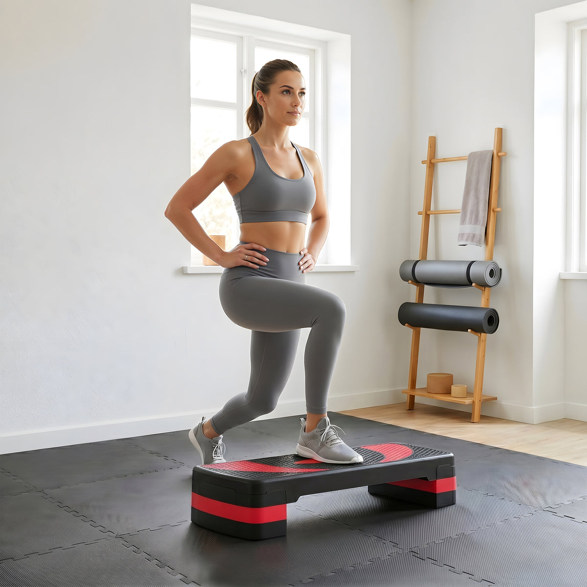 Aerobic stepper, height-adjustable, for indoor and outdoor use, load capacity up to 150 kg, 80 x 31 x 10-20 cm (2)