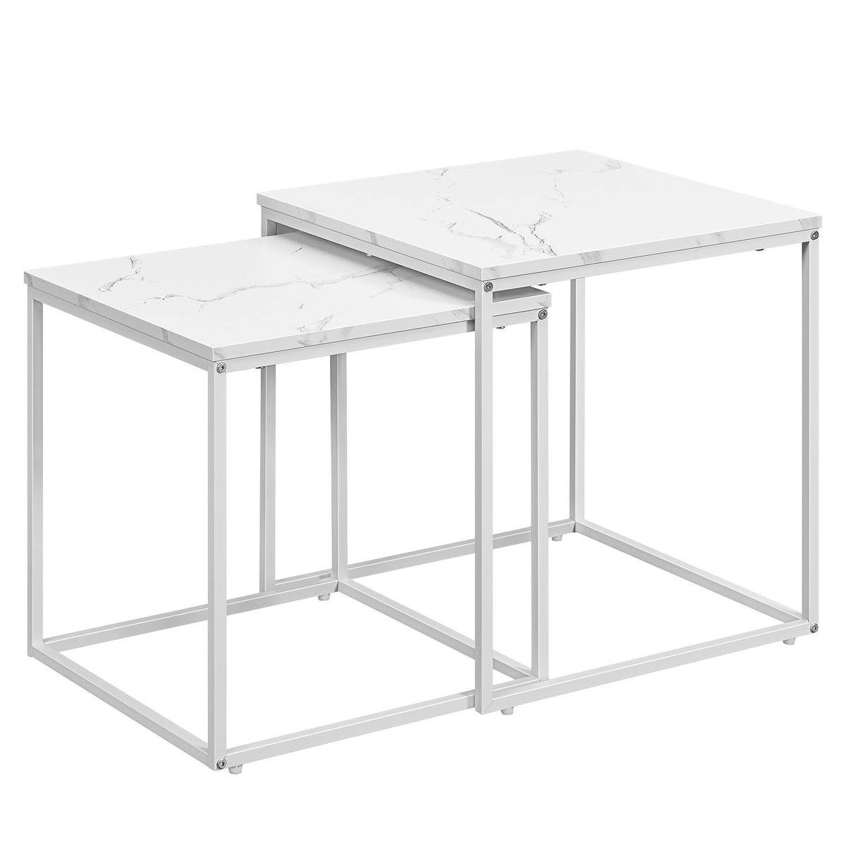 2er-Set quadratische Couchtische – Marmoroptik / Beine Weiß