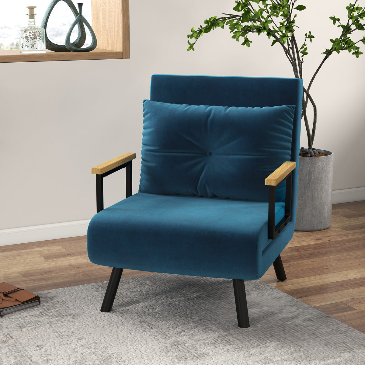 HOMCOM Relaxsessel im Skandidesign, Liegesessel, Lesesessel. ink. Kissen mit Knopfhefung, Schwarz + – Produktabbildung 2