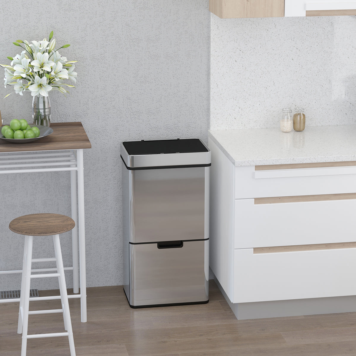 HOMCOM Mülleimer mit Sensor 47L + 2 x 12,5L Automatischer Abfalleimer mit Bewegungssensor, Wasserdichtes – Produktabbildung 2