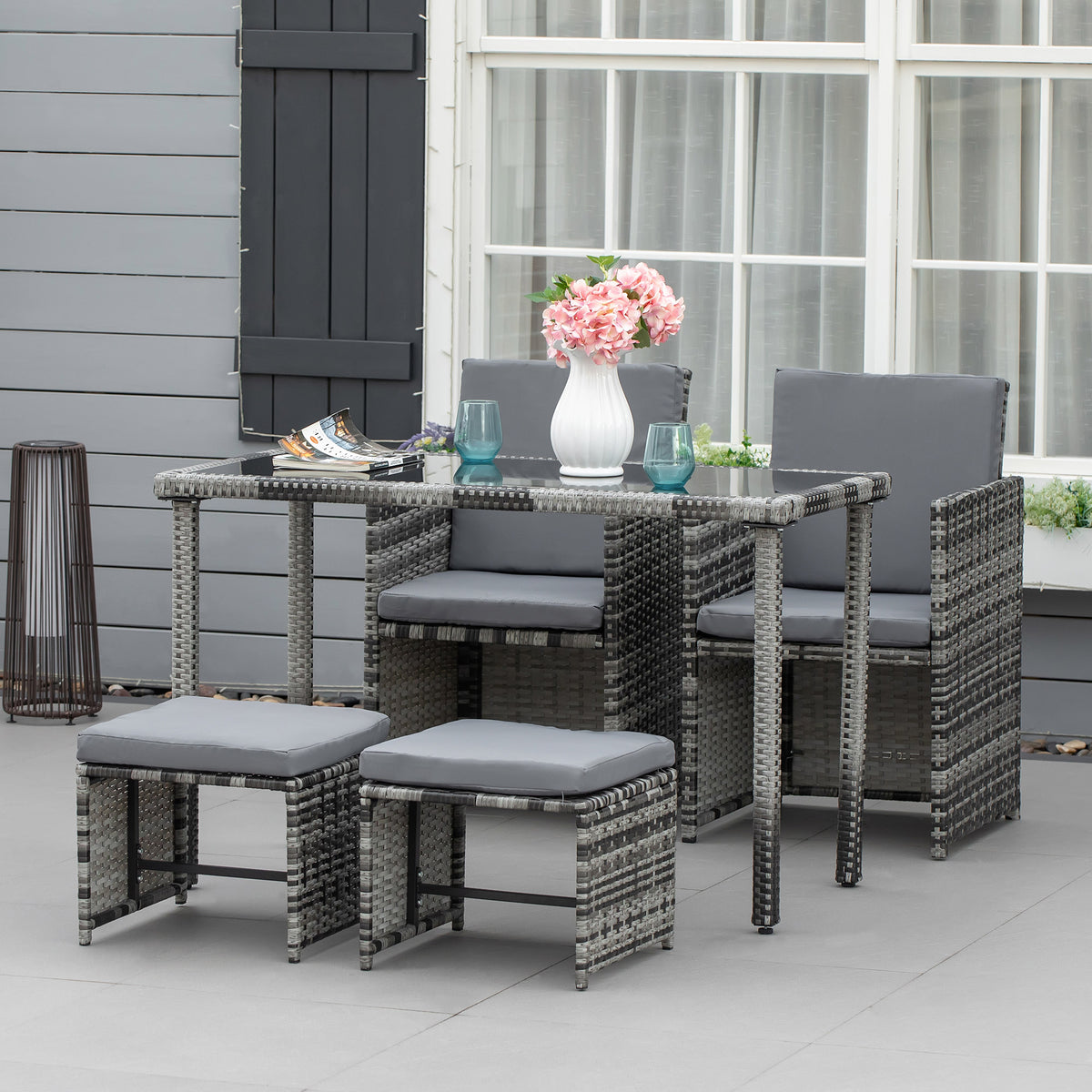 Outsunny Polyrattan Sitzgruppe für 4 Personen Essgruppe Gartenset Garnitur mit Kissen, Grau – Produktabbildung 2