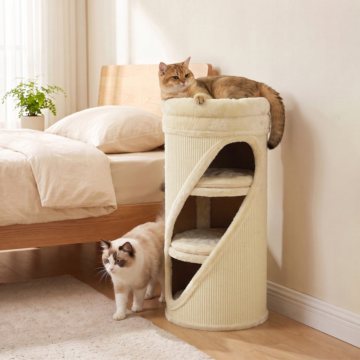 PawHut Kratztonne 75 cm Hoch Ø 35 cm 4-Stufige Katzentonne mit 3 Höhlen, abnehmbarem waschbarem – Produktabbildung 2