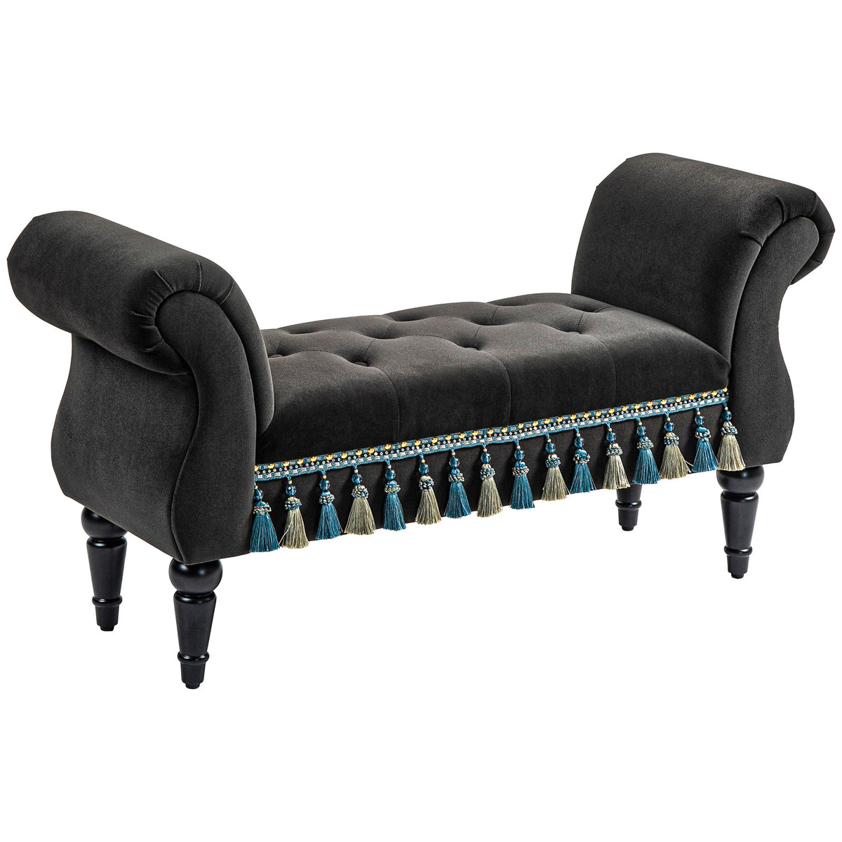 Upholstered bench, bench seat, vintage design, up to 150 kg, 117x40x58 cm, dark grey