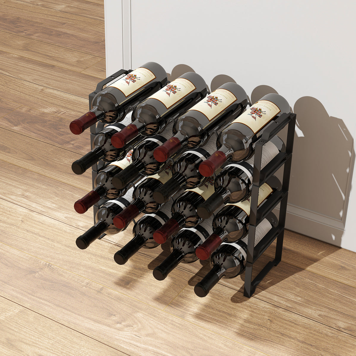 HOMCOM 4-stufiges Weinregal, freistehendes Regal für 16 Weinflaschen, Metall, Schwarz – Produktabbildung 2