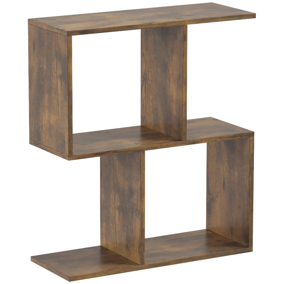 S-shaped side table, narrow 3-tier table with storage compartments for living room and bedroom, rustic brown