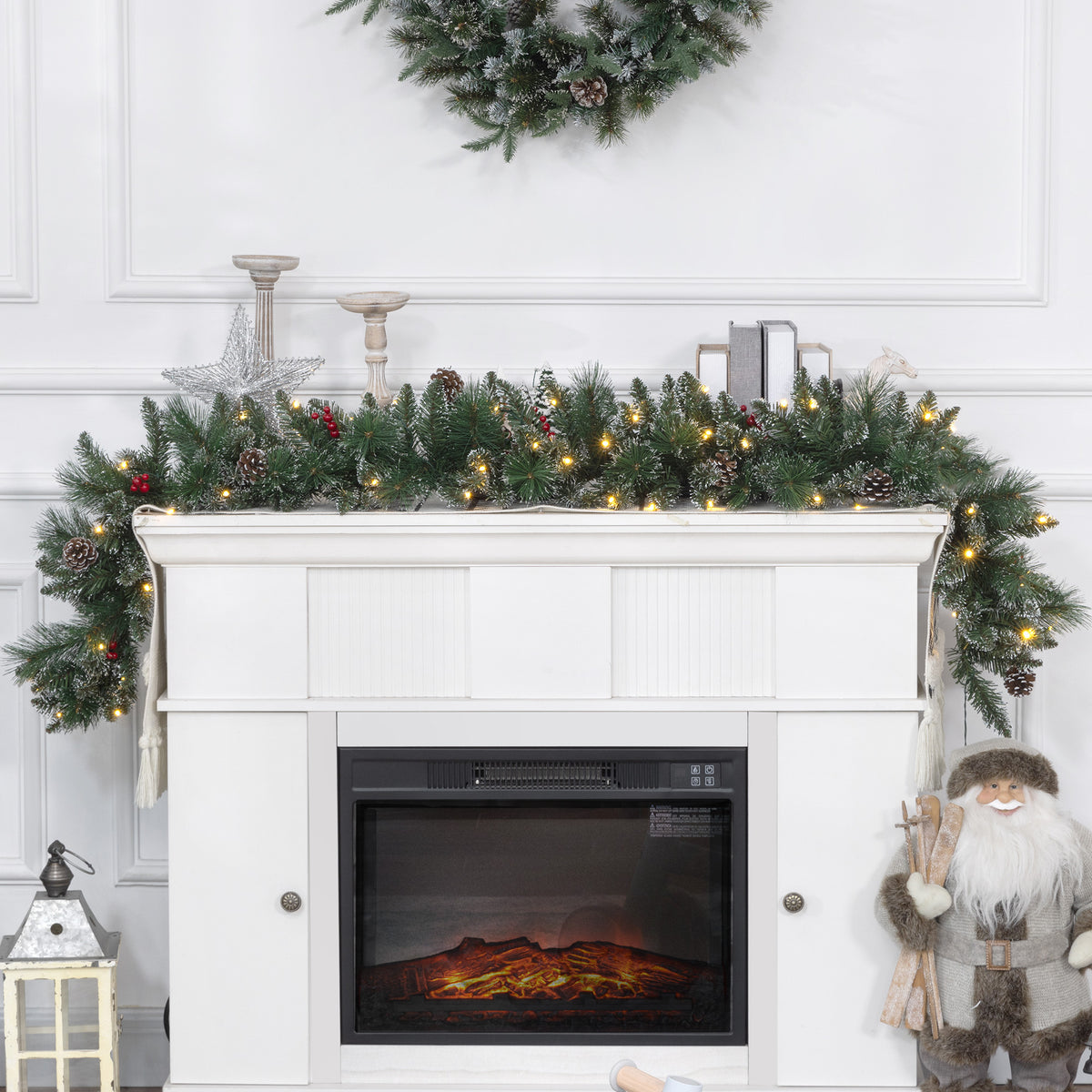 1.8m artificial Christmas garland with fairy lights flower decoration green (2)