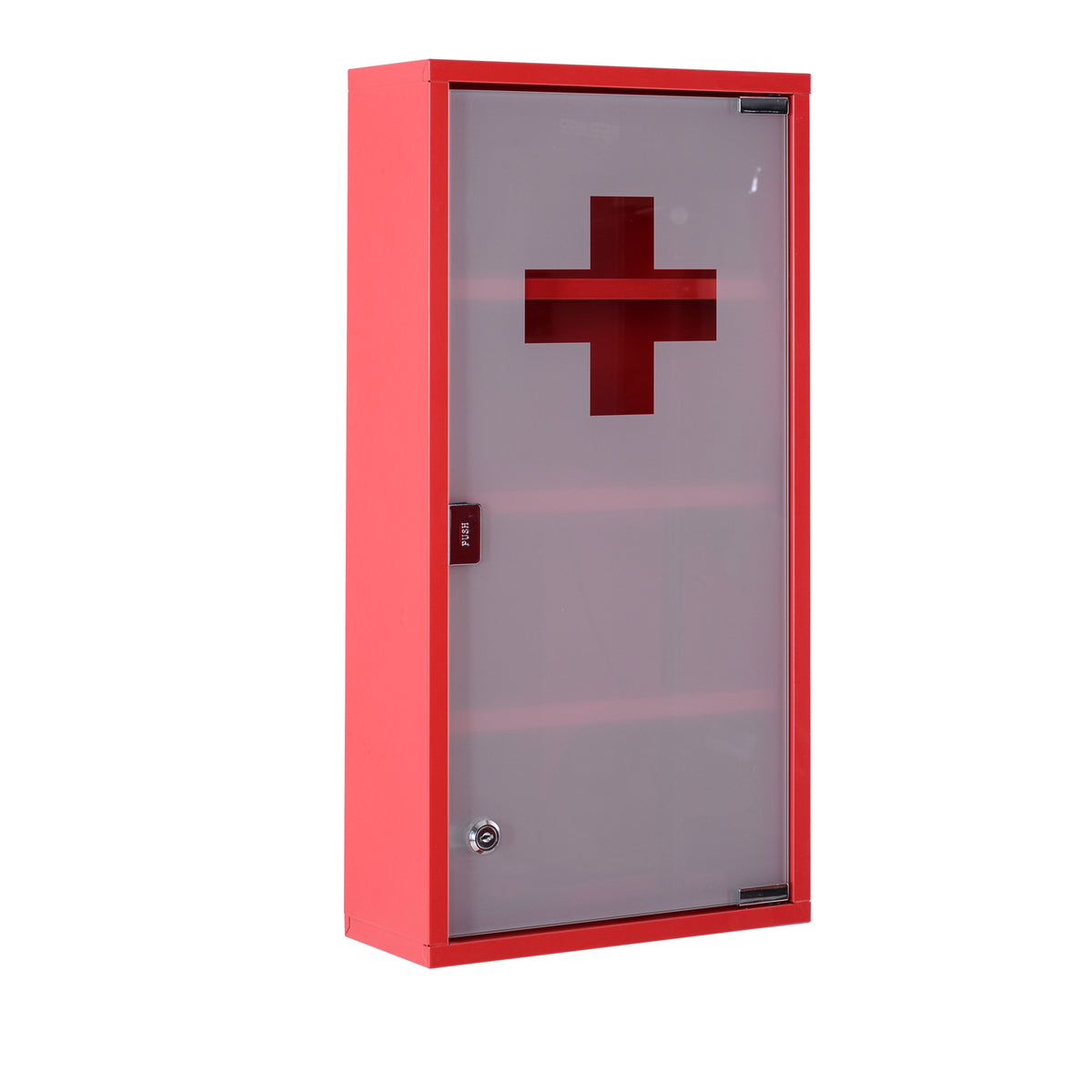 Medizinschrank abschließbar Arzneischrank mit 4 Fächer Glastür Stahl 60 x 30 x 12 cm Rot